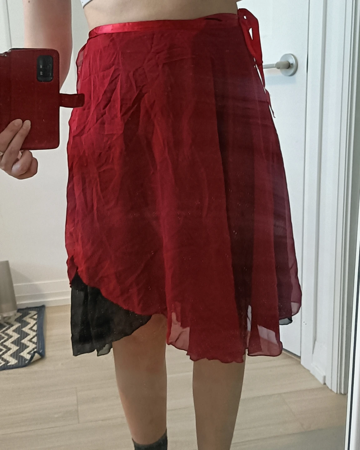 Reversible Red and Black Chiffon Wrap Skirt