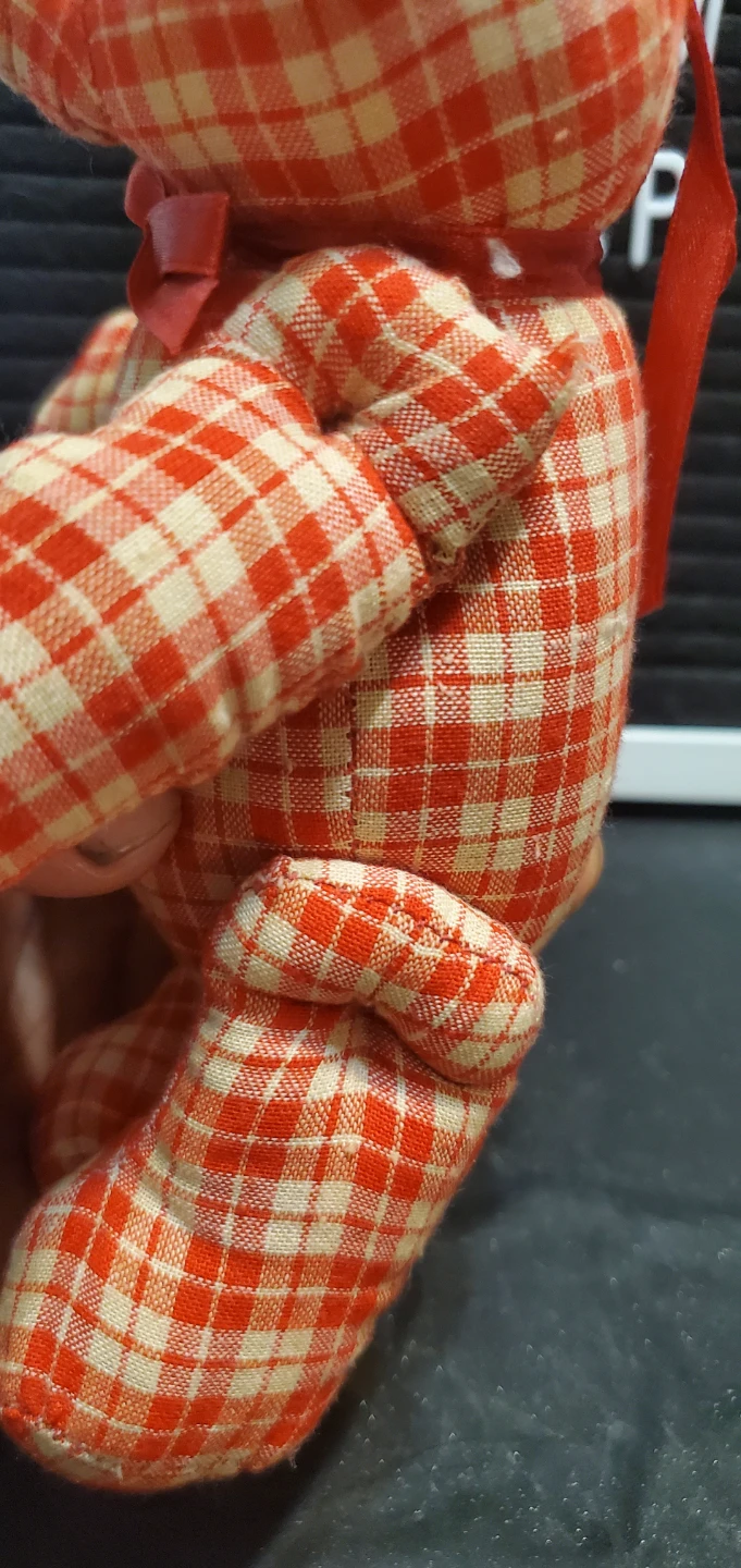 Vintage Red Gingham Fabric Teddy Bear - photo 4