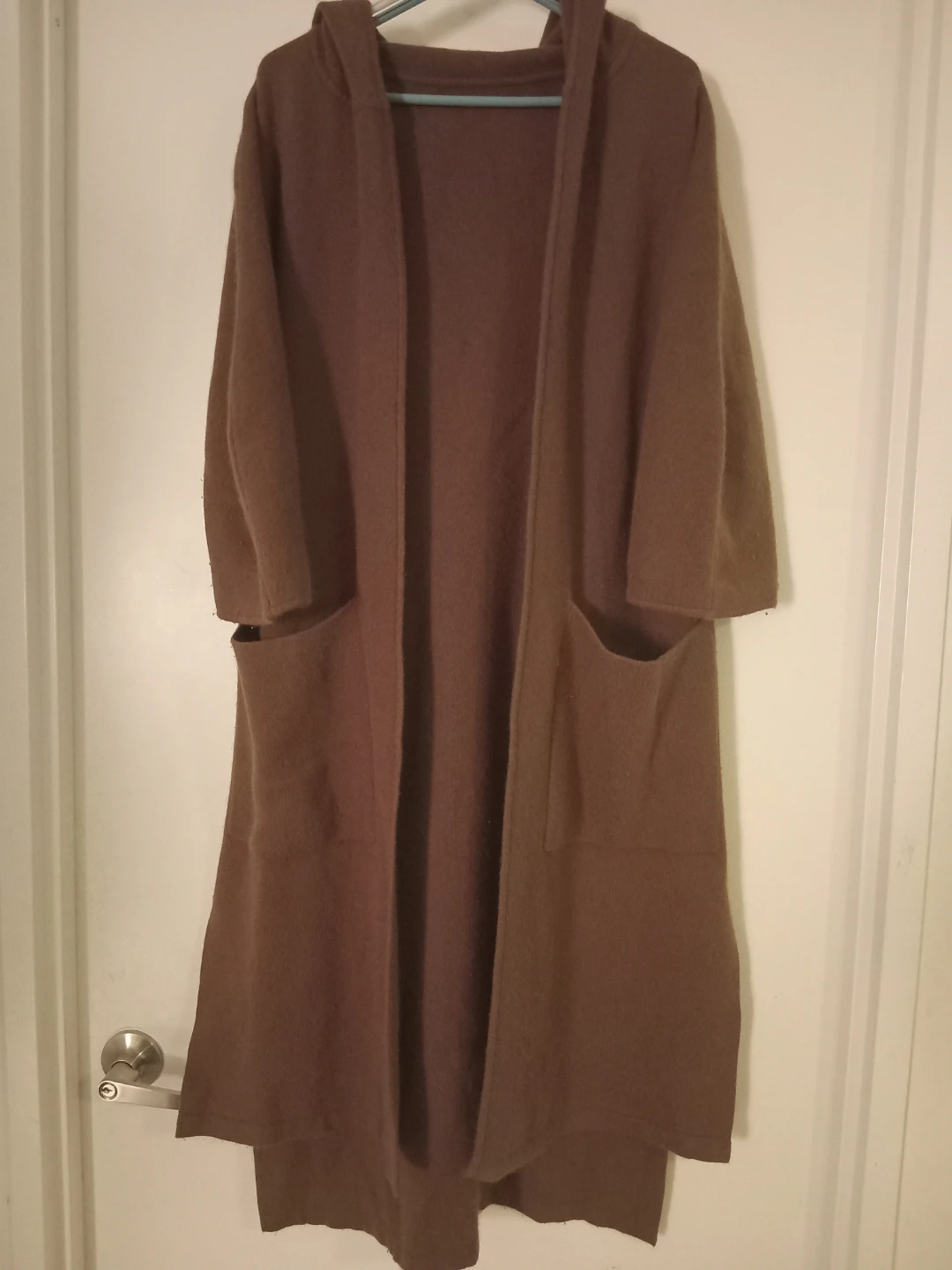 Brown Hooded Open-Front Cardigan