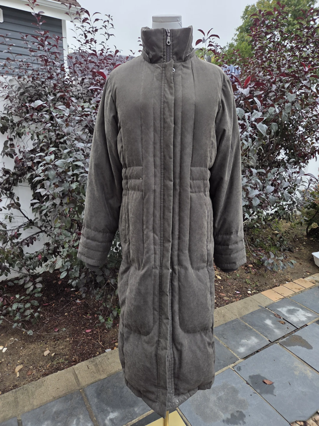 Long Olive Green Quilted Coat