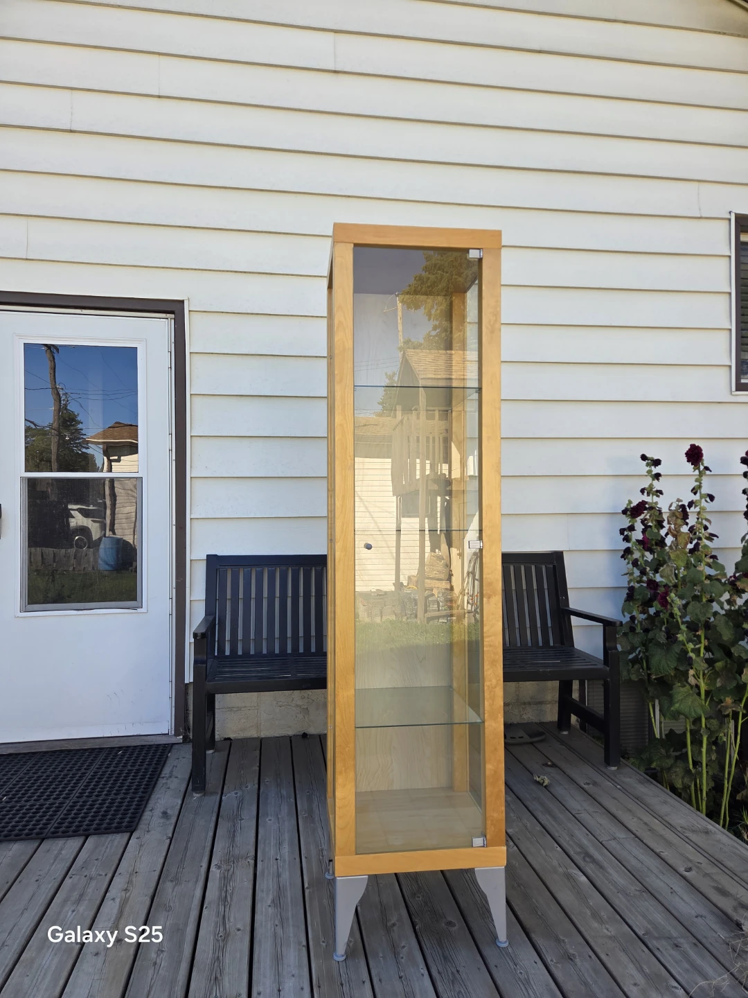 Tall Wooden Display Cabinet with Glass Shelves