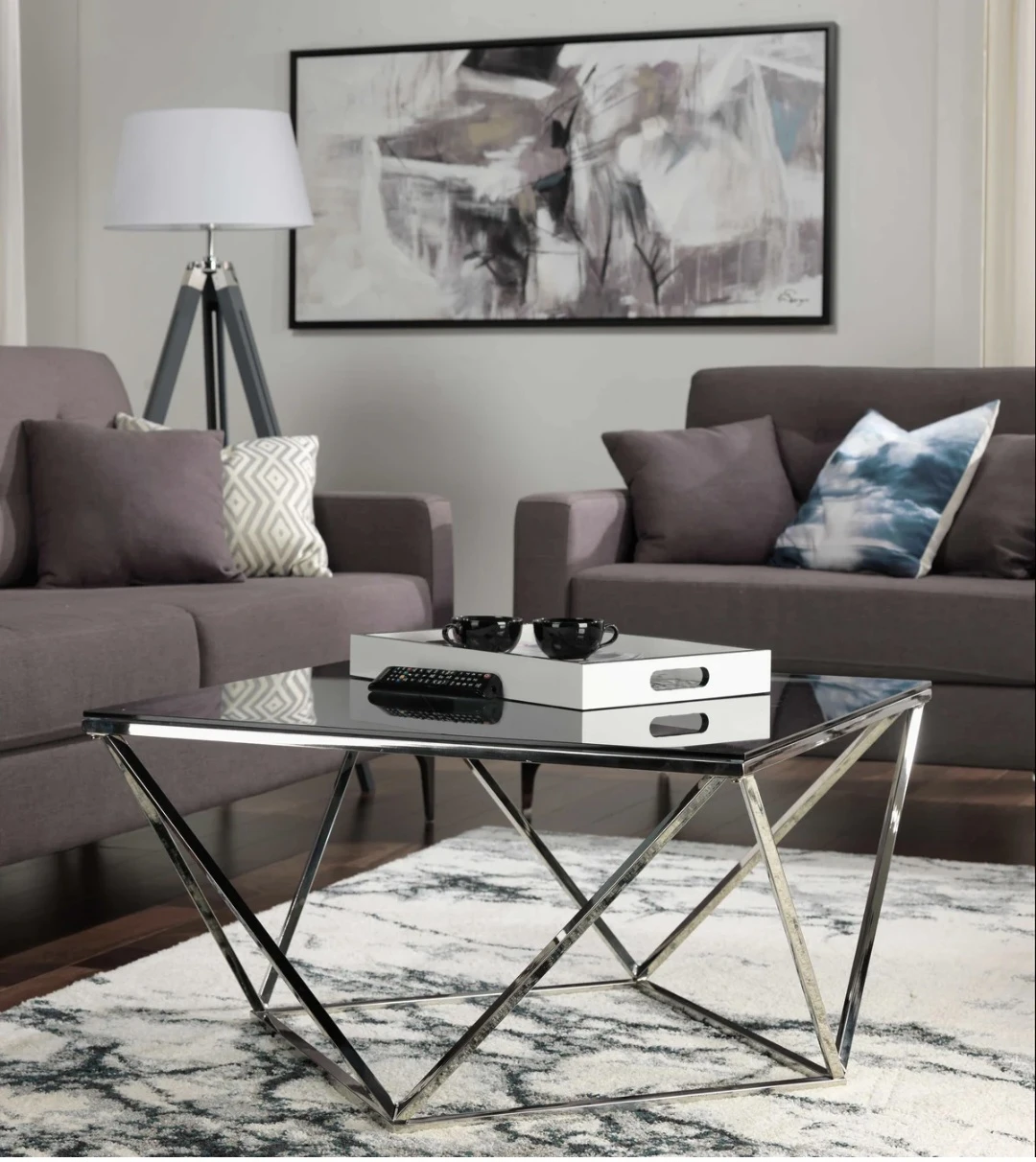 Modern Geometric Chrome and Glass Coffee Table 🍁