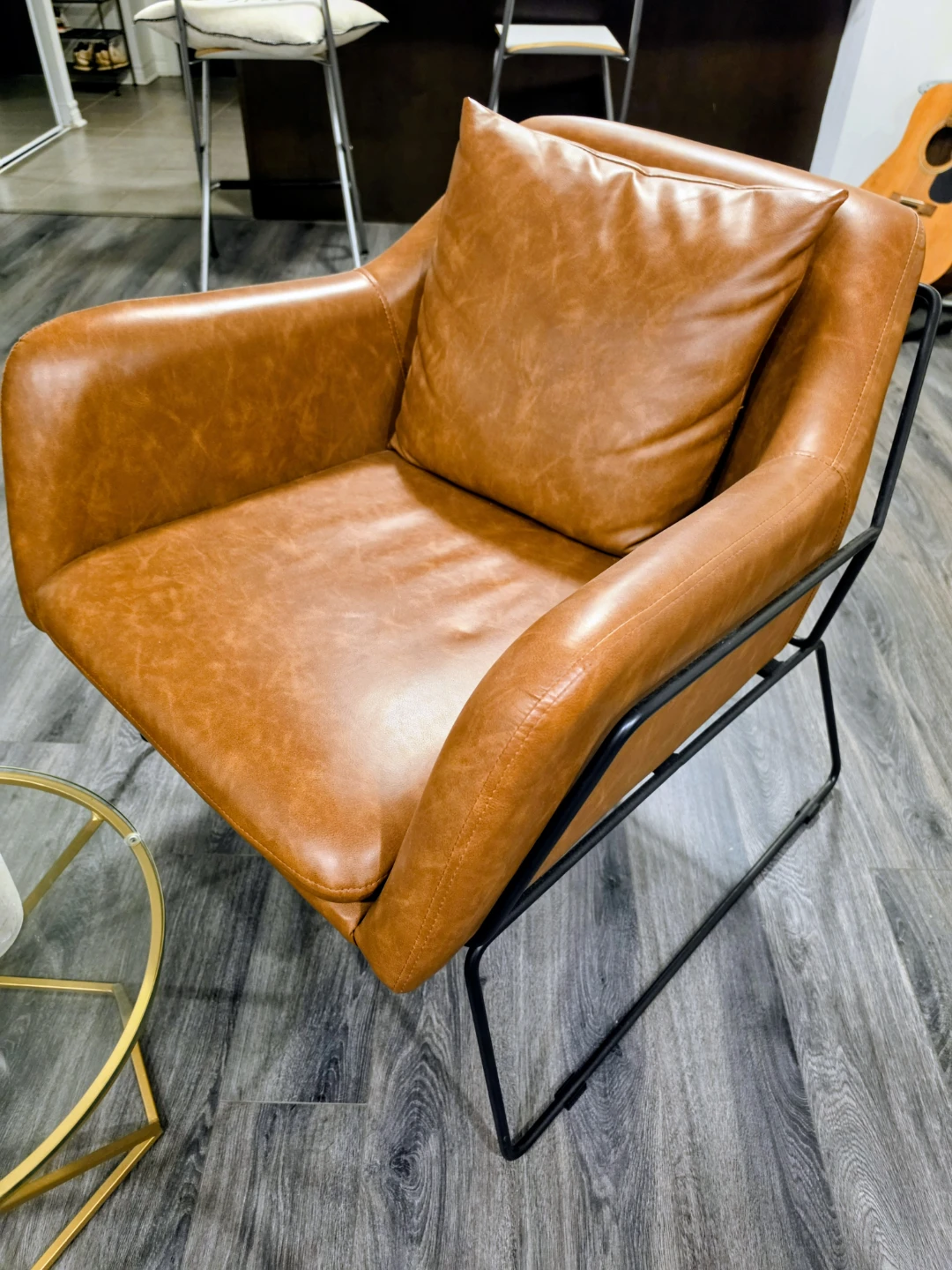 Modern Cognac Vegan Leather Accent Chair - photo 3