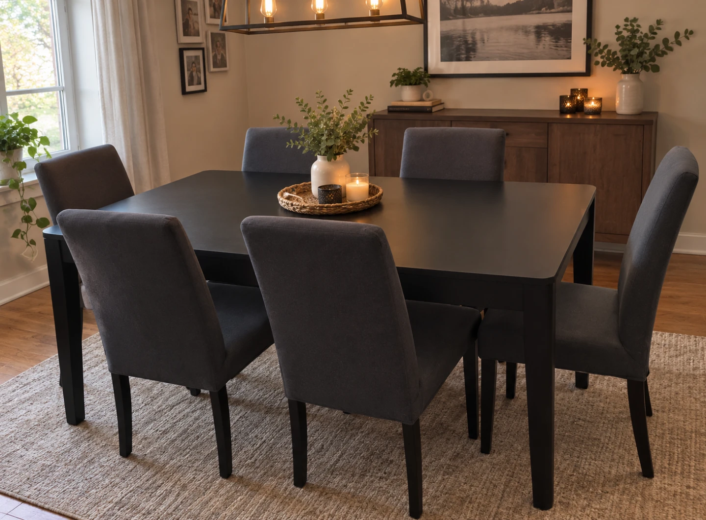 Black Dining Table with Six Chairs
