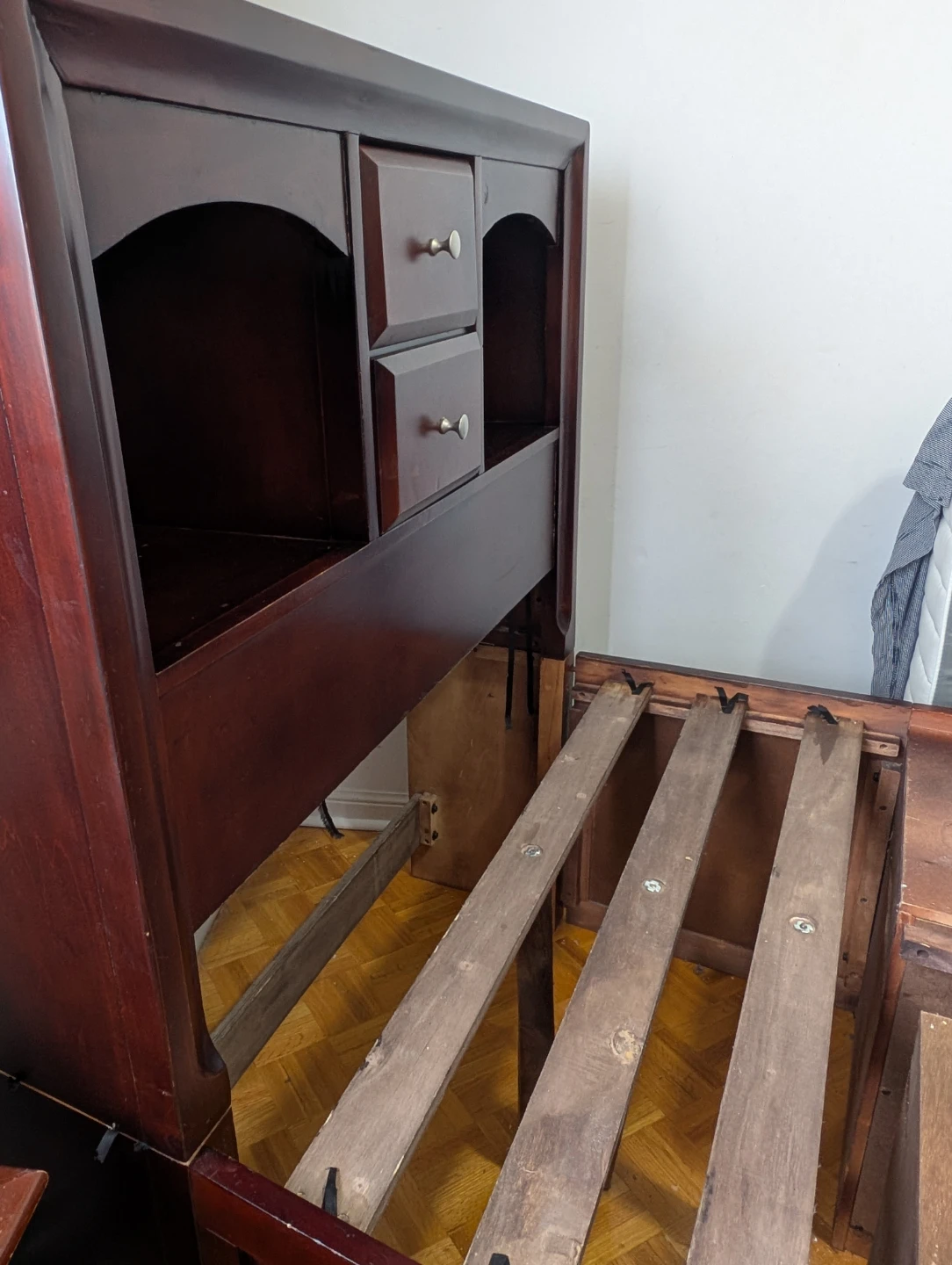 Single cherry wood storage bed