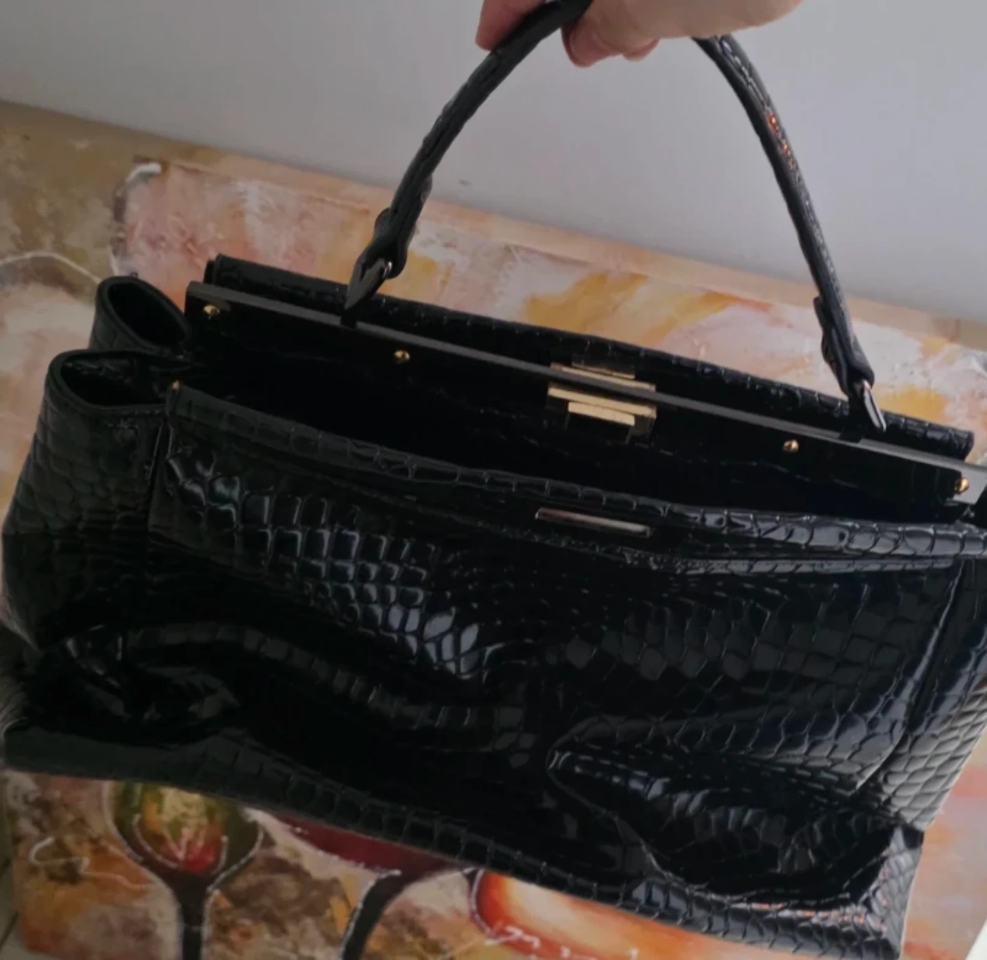 BROWNS Black Croc-Embossed Handbag 👻 - photo 3