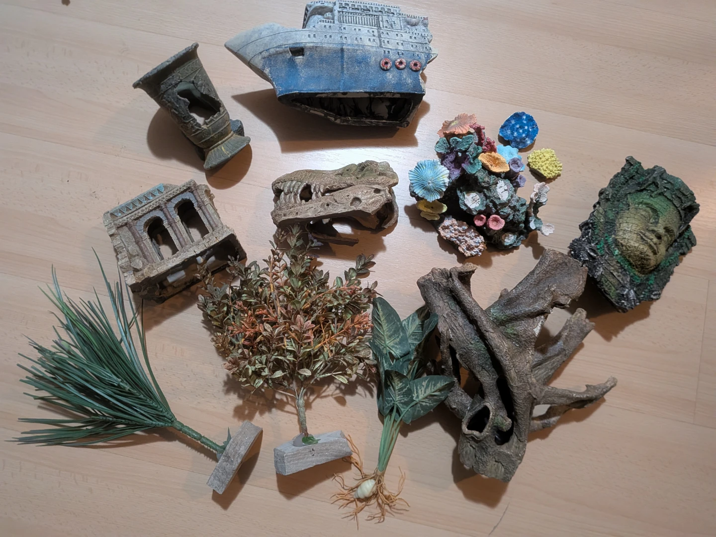 Assorted Aquarium Ornaments and Plants