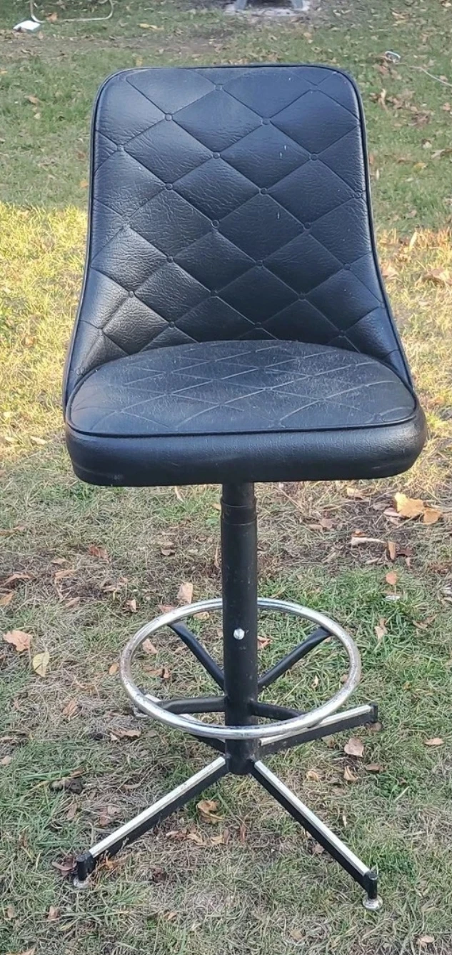 1970's Black Quilted Vinyl Bar Stool