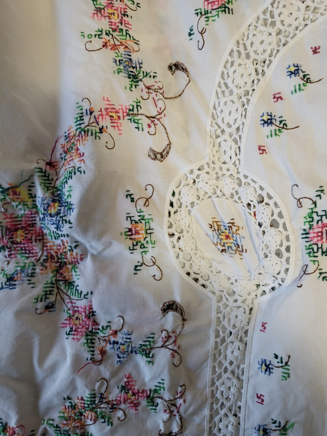 Vintage Embroidered White Tablecloth - photo 2