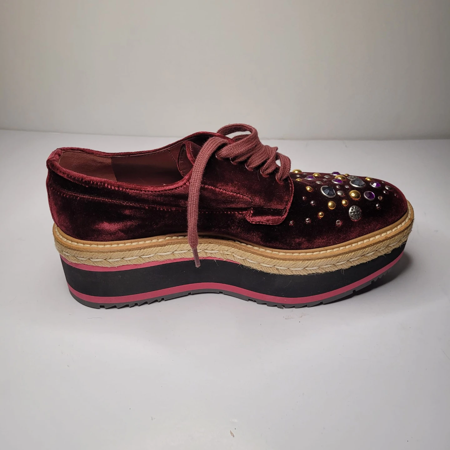 Prada Velvet Platform Shoes Burgundy - photo 4