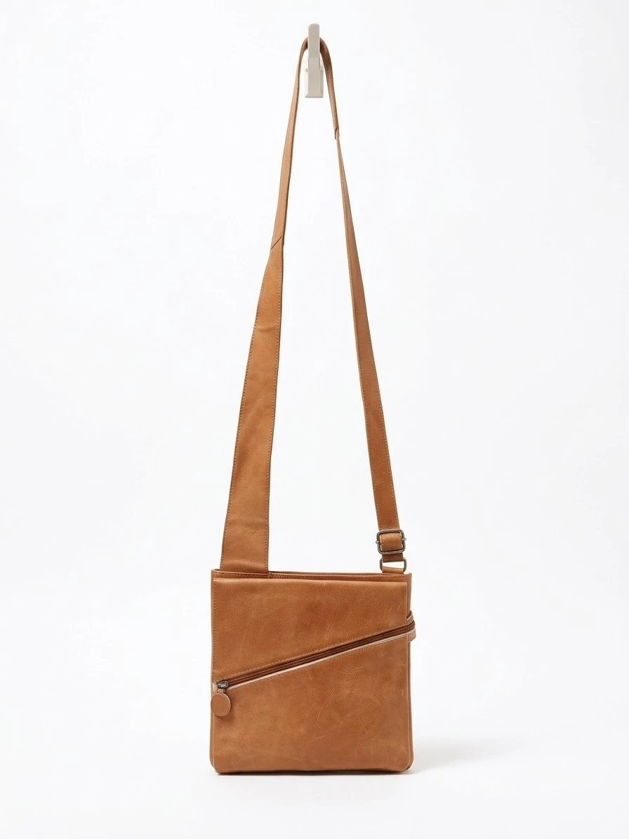 Distressed Tan Leather Crossbody Bag