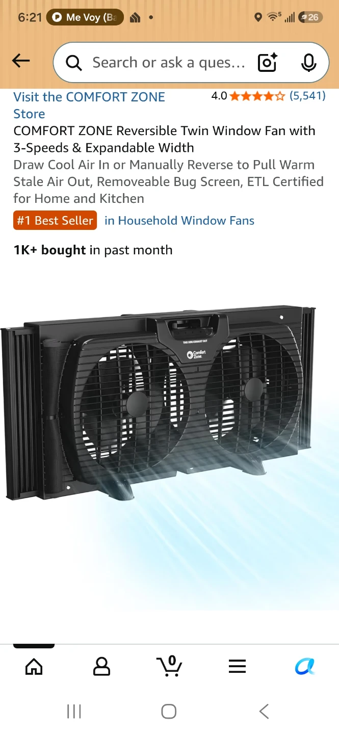 Comfort Zone Reversible Twin Window Fan