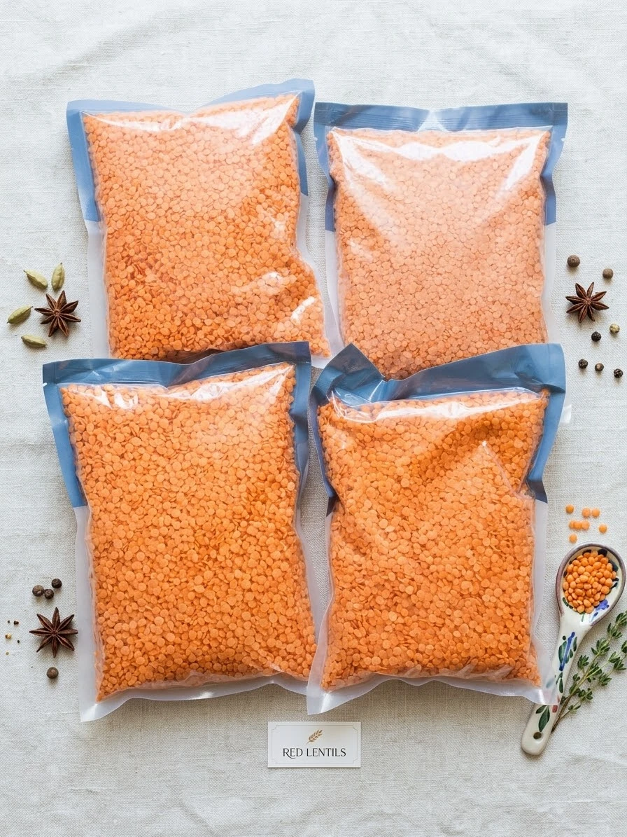 Four Vacuum-Sealed Bags of Red Lentils