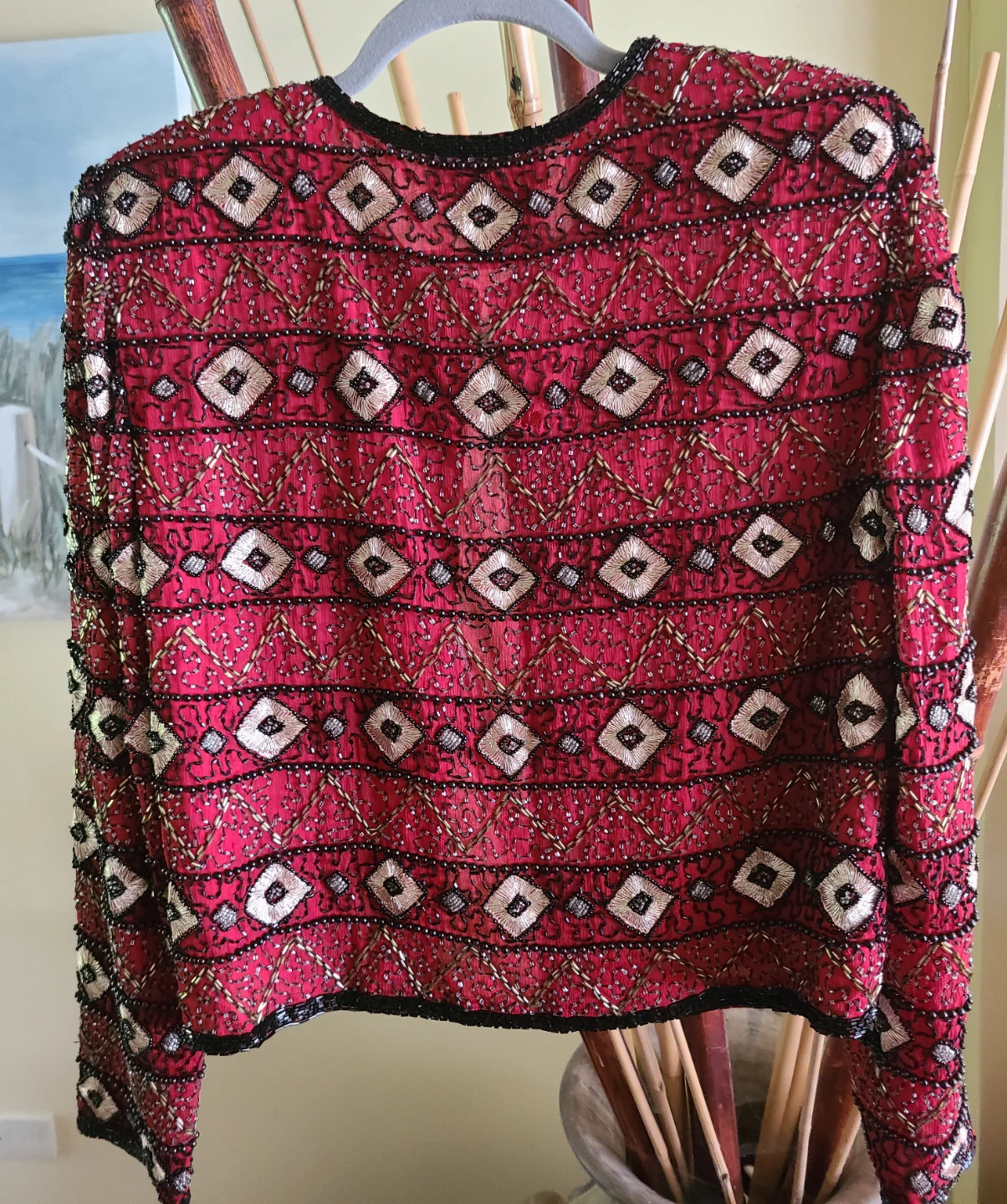 Papell Boutique Red Silk Beaded Evening Jacket - photo 2