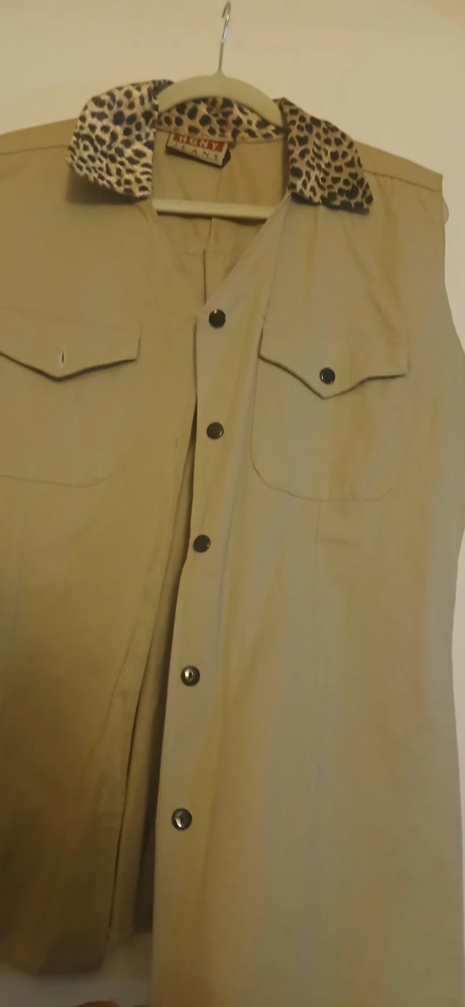 HGNY Jeans Khaki Vest with Leopard Print Collar - photo 2