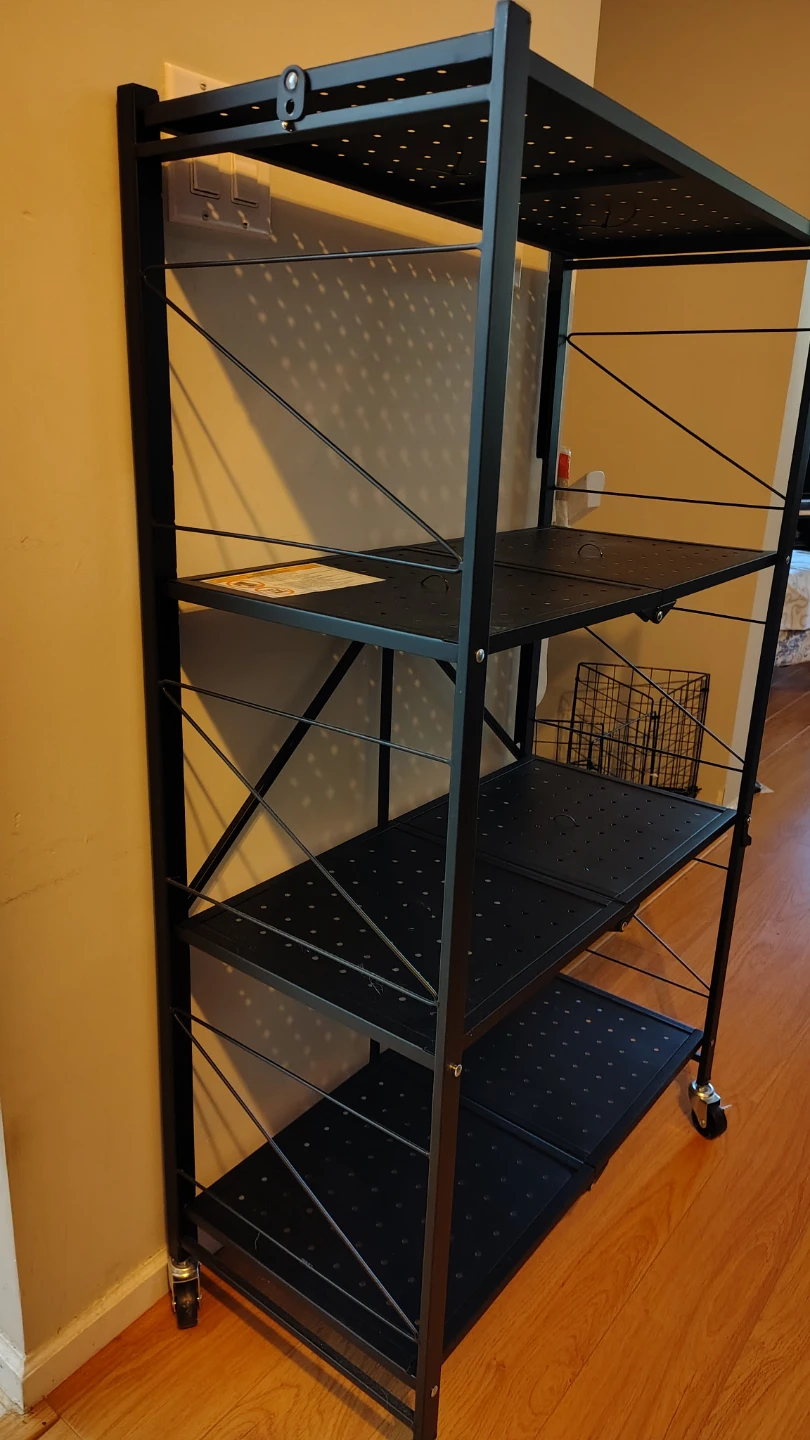 Black 4-Tier Folding Metal Shelving Rack - photo 2