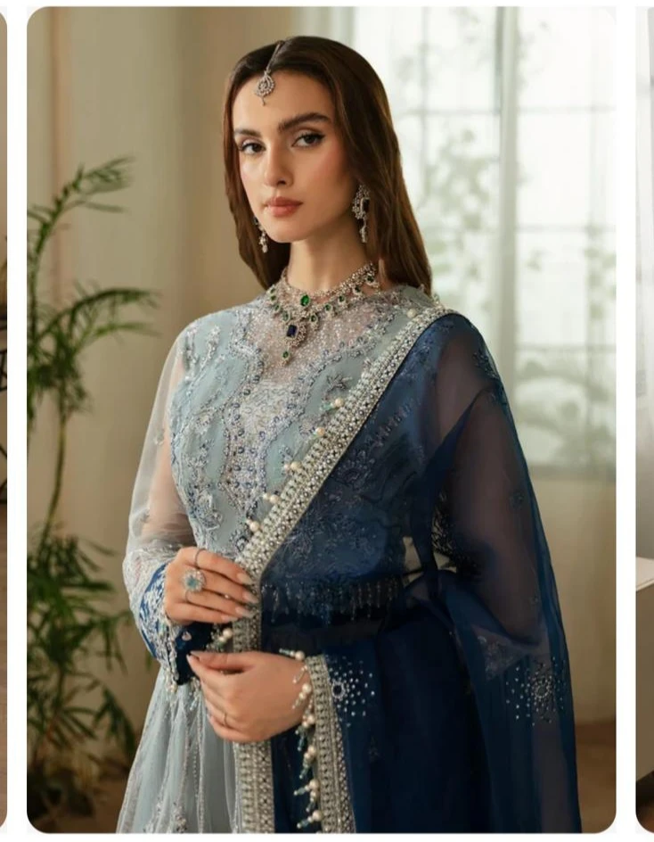 Embroidered Grey and Navy Blue Gown - photo 4