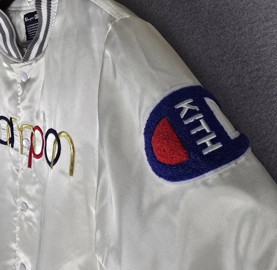 Champion Kith mens White Satin Varsity Jacket size medium - photo 2