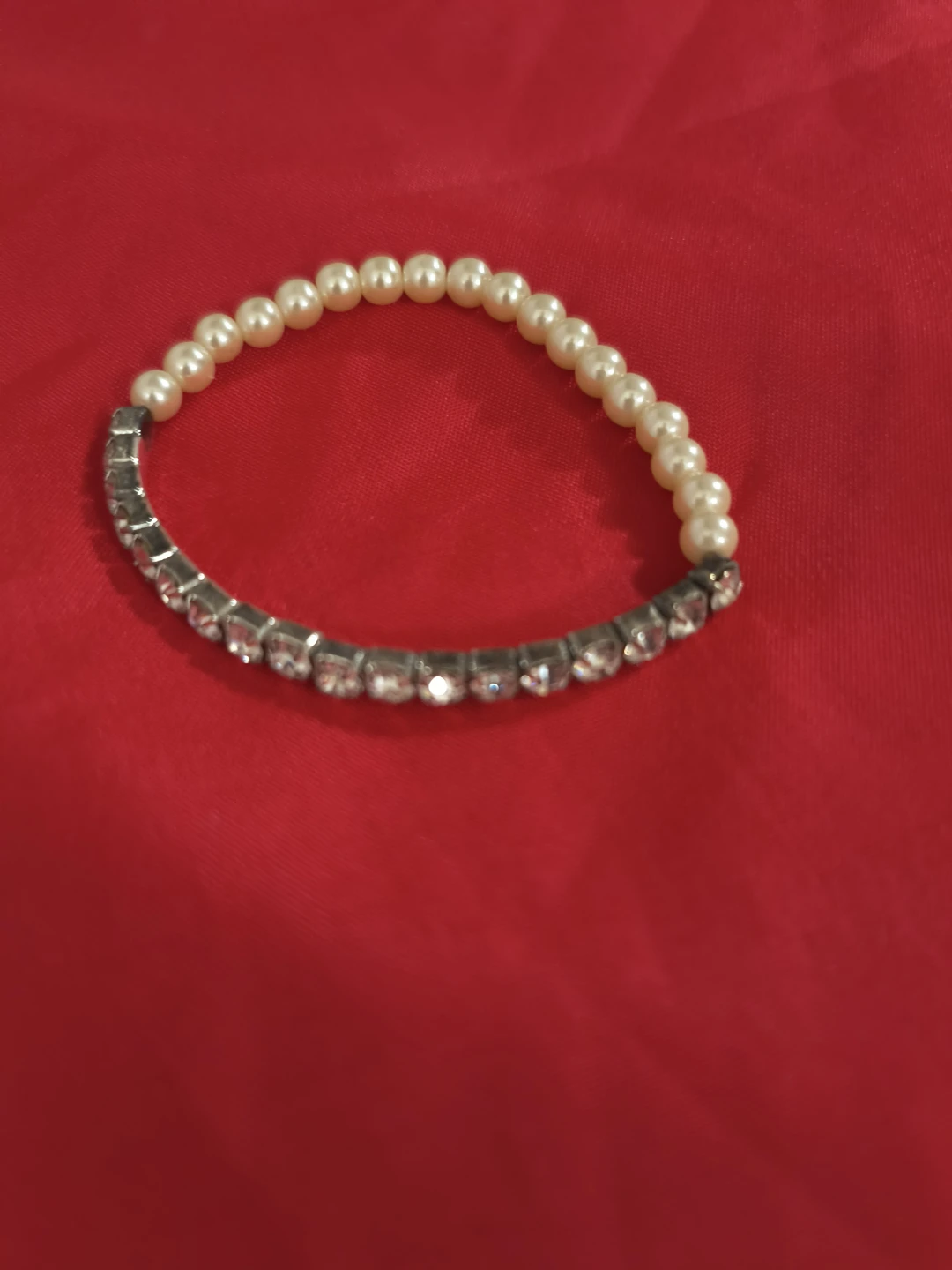 Faux Pearl and Crystal  Rhinestone Stretch Bracelet - photo 2