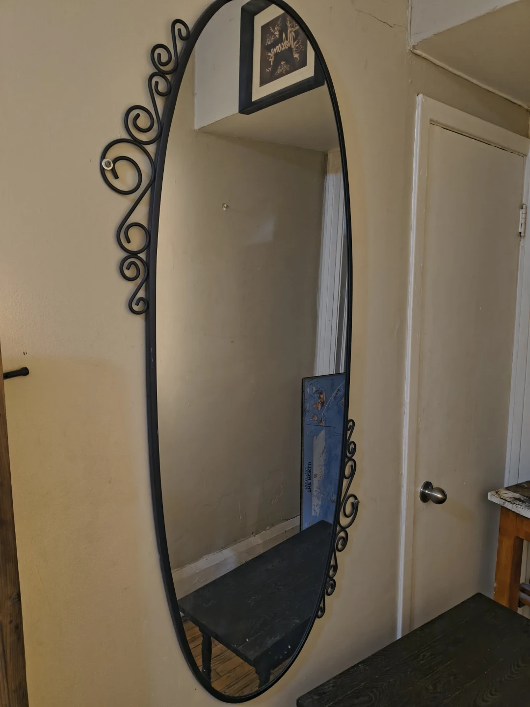 XL Oval Black Metal Wall Mirror - photo 3