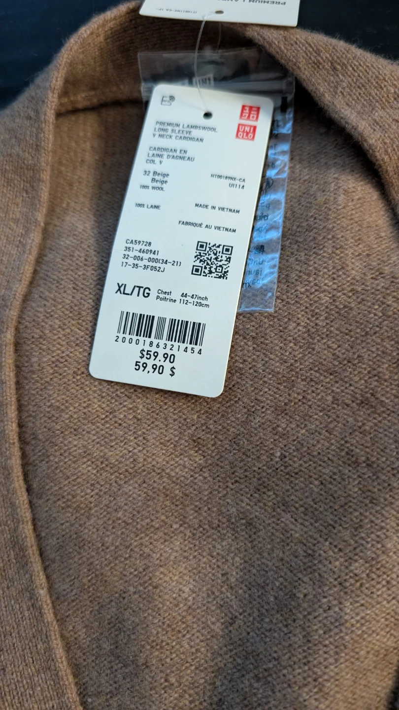 Uniqlo Premium Lambswool V Neck Cardigan - Beige - XL - photo 2