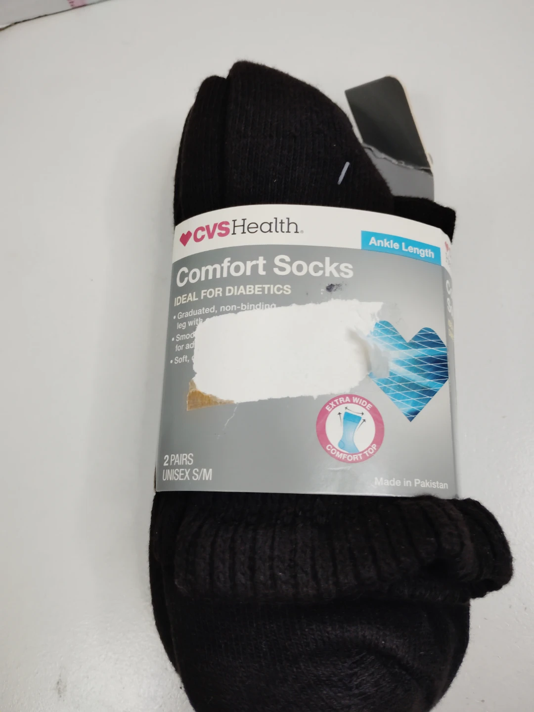 CVS Health Diabetic Comfort Ankle Socks 2 Pairs Black