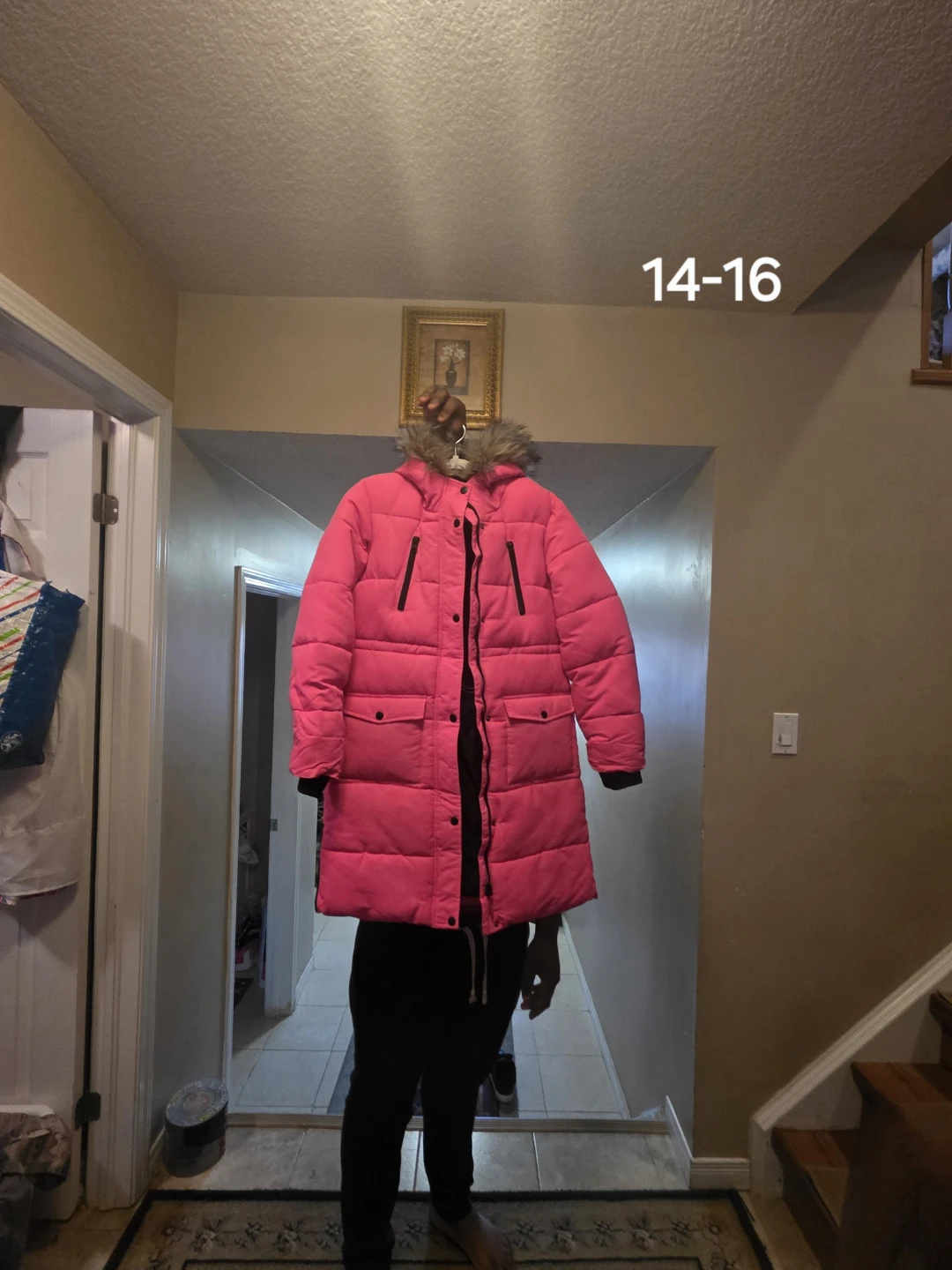 Girls Pink Puffer Parka Size 14-16