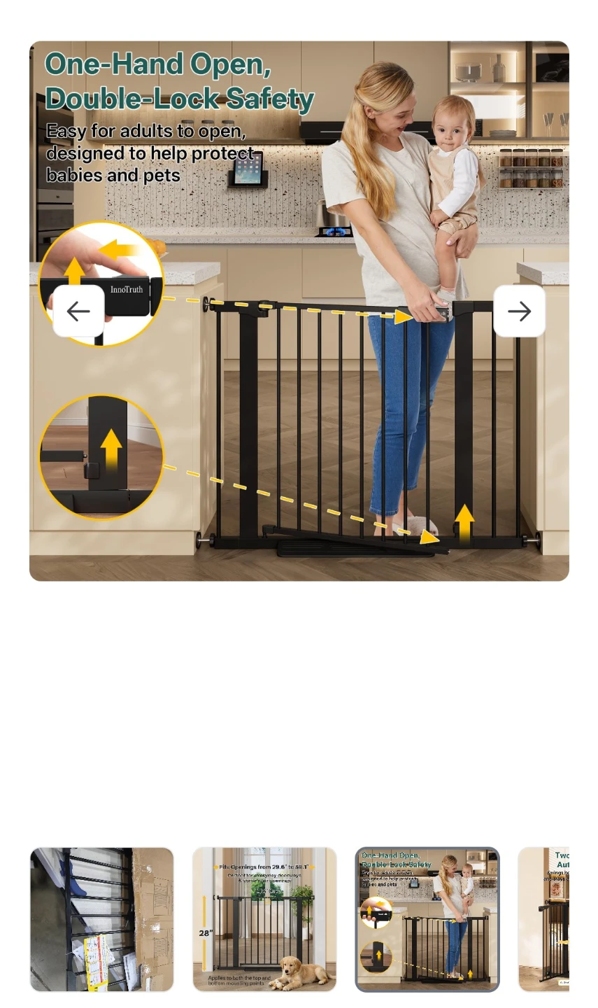 InnoTruth 29.6-39.1 in Wide Baby Gate for Stairs, Black