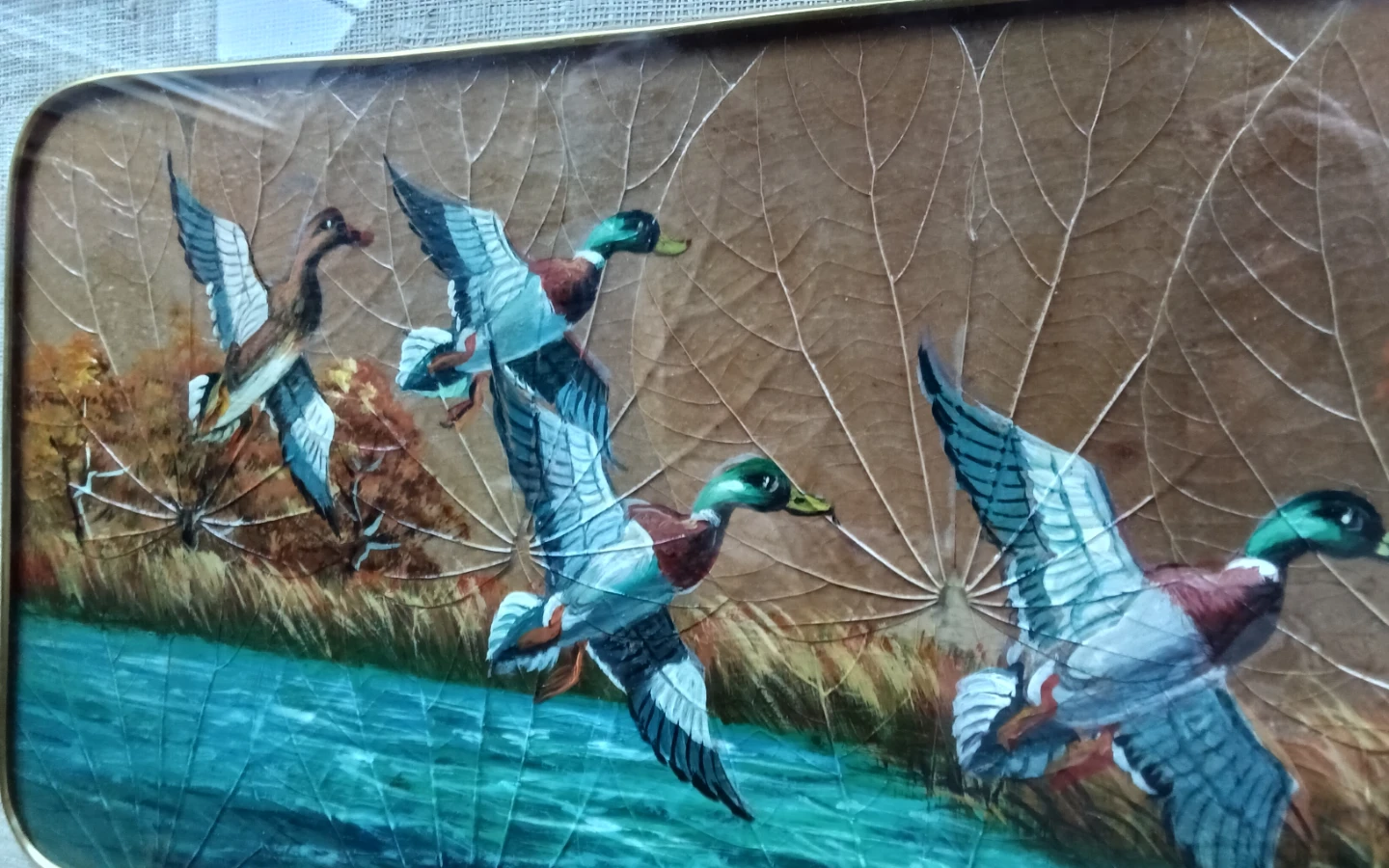 "Mallard Ducks" Mixed Media Leaf Painting by L. Arrienda - photo 3