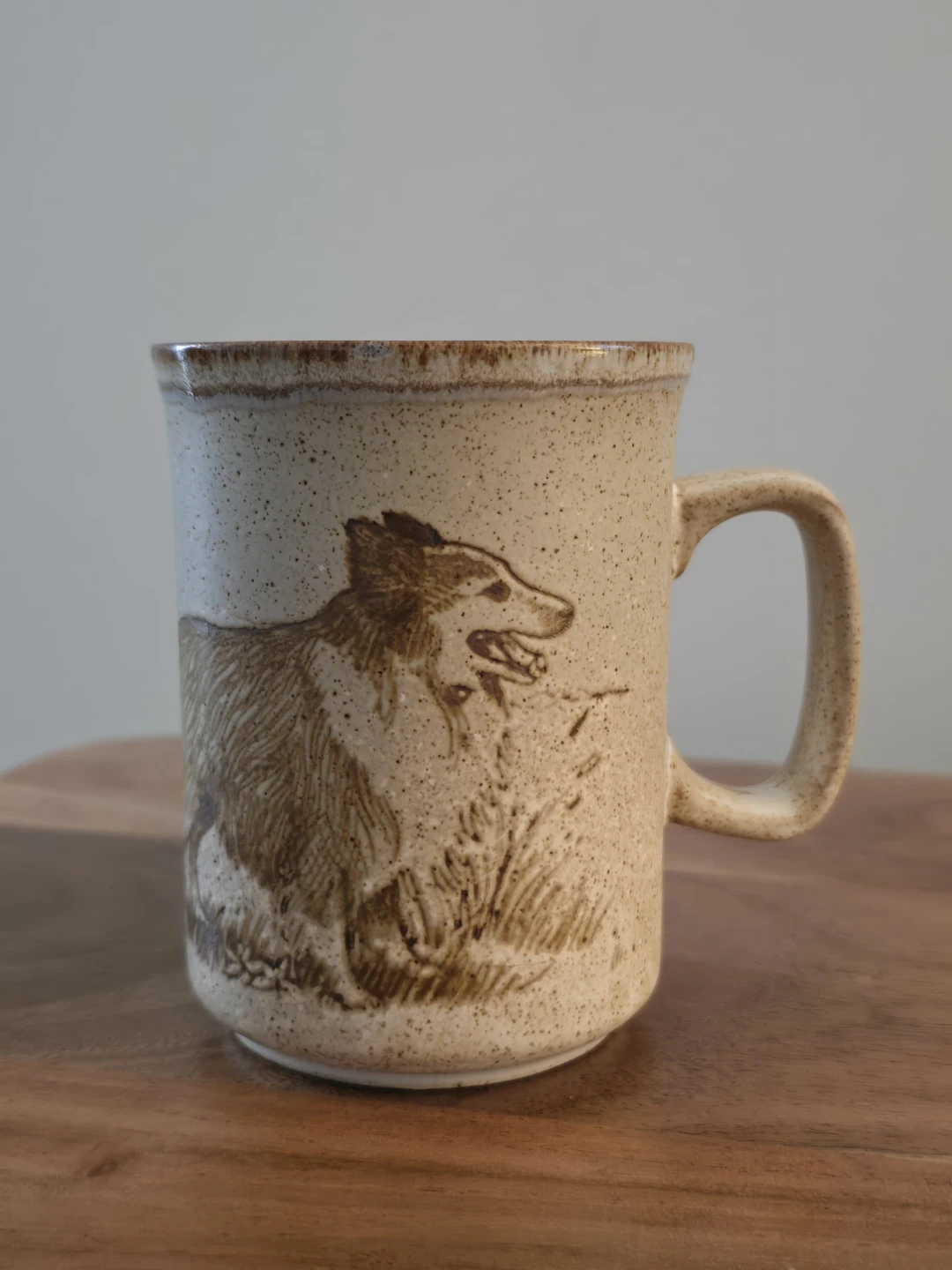 Vintage Dunoon Ceramics Speckled Ceramic Collie Dog Mug
