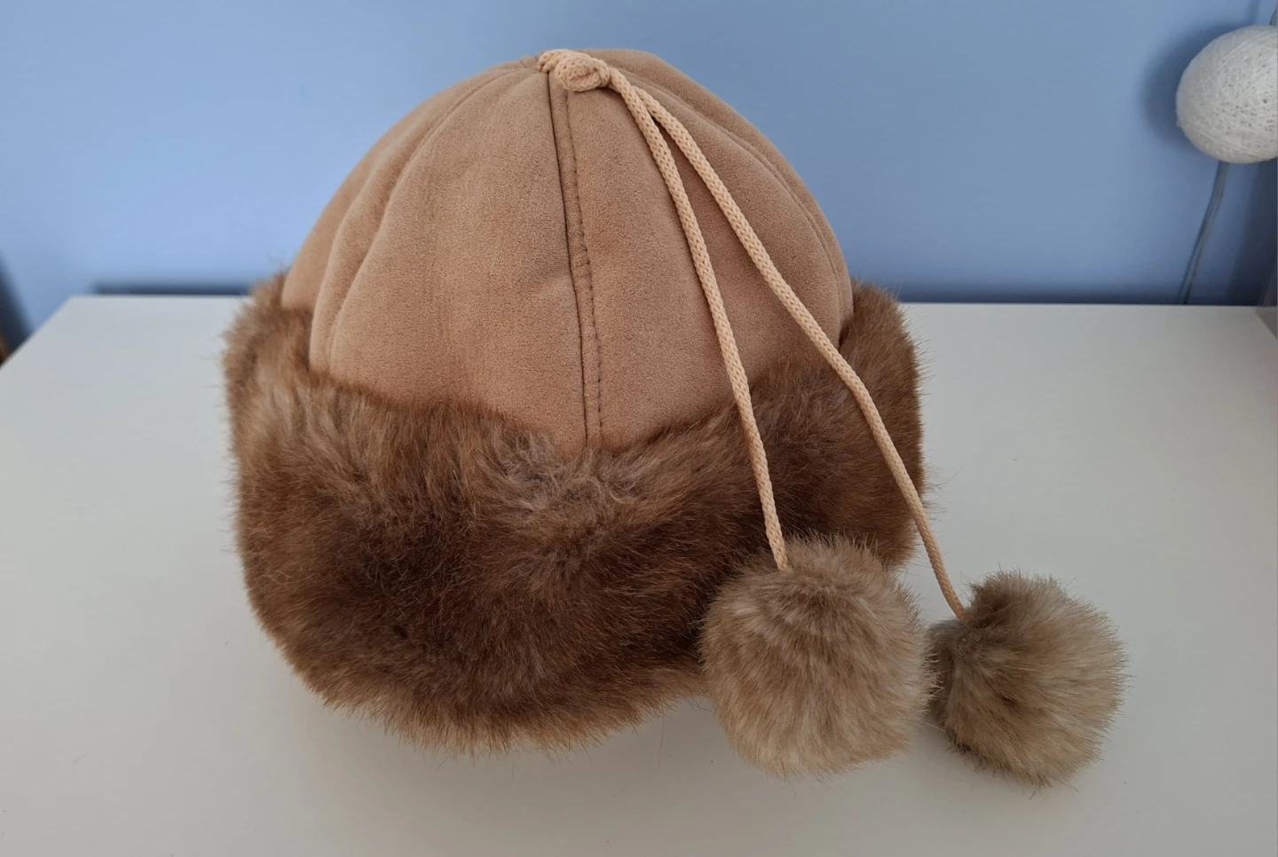 Faux Fur Trimmed Tan Winter Hat