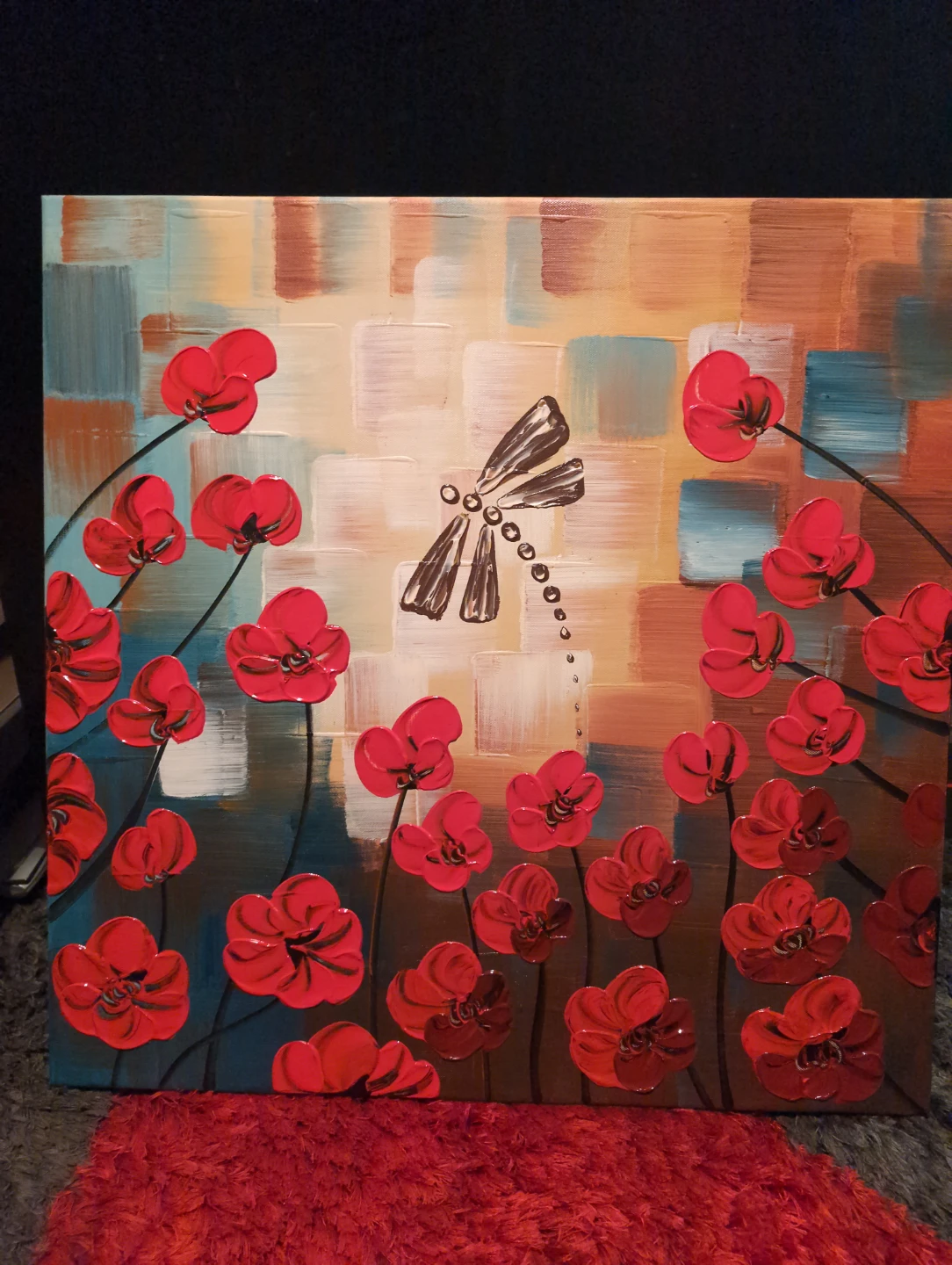 Dragonfly and Poppy Flower Canvas Art