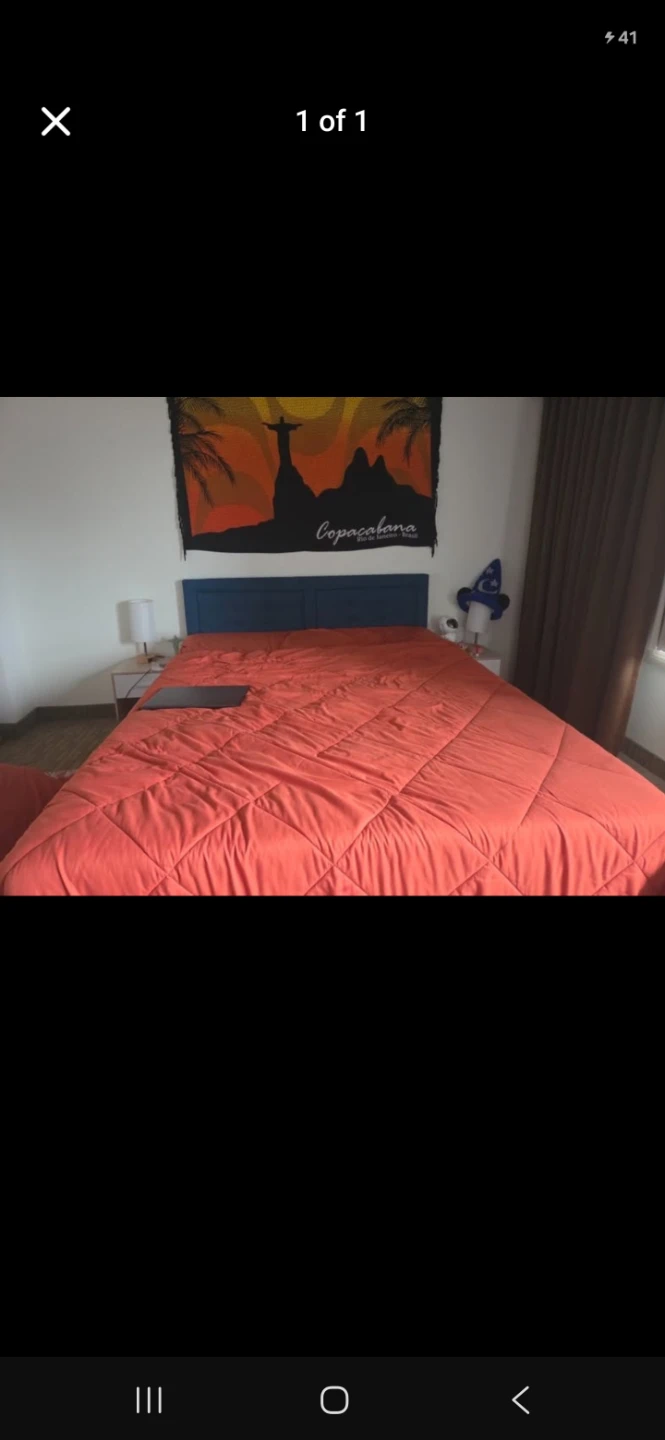 Bed queen size with solid blue headbkard