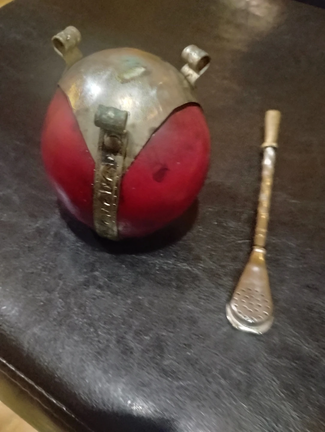 Yerba Mate Gourd with Bombilla with silver trim and bottom - photo 2