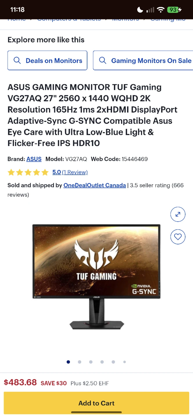 ASUS TUF Gaming VG27AQ 27-inch Monitor