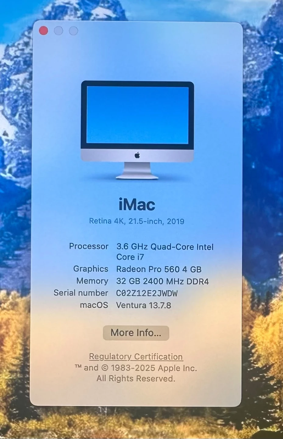 Imac 21.5" 2019 4k   , 1TB SSD, 32gb memory, Graphics 4gb - photo 2