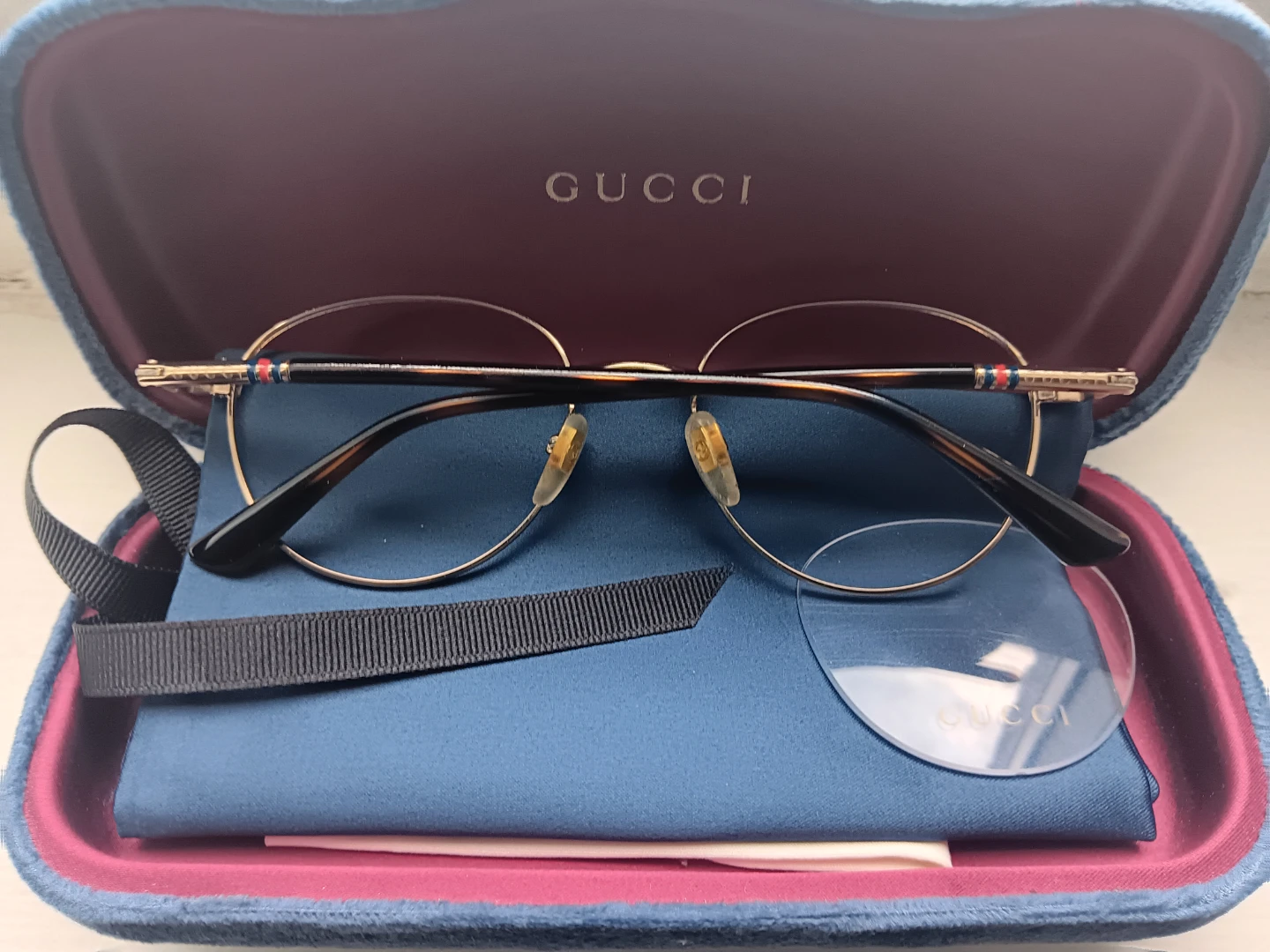 GUCCI Gold Round Eyeglasses Frames with Brown Temples - photo 4