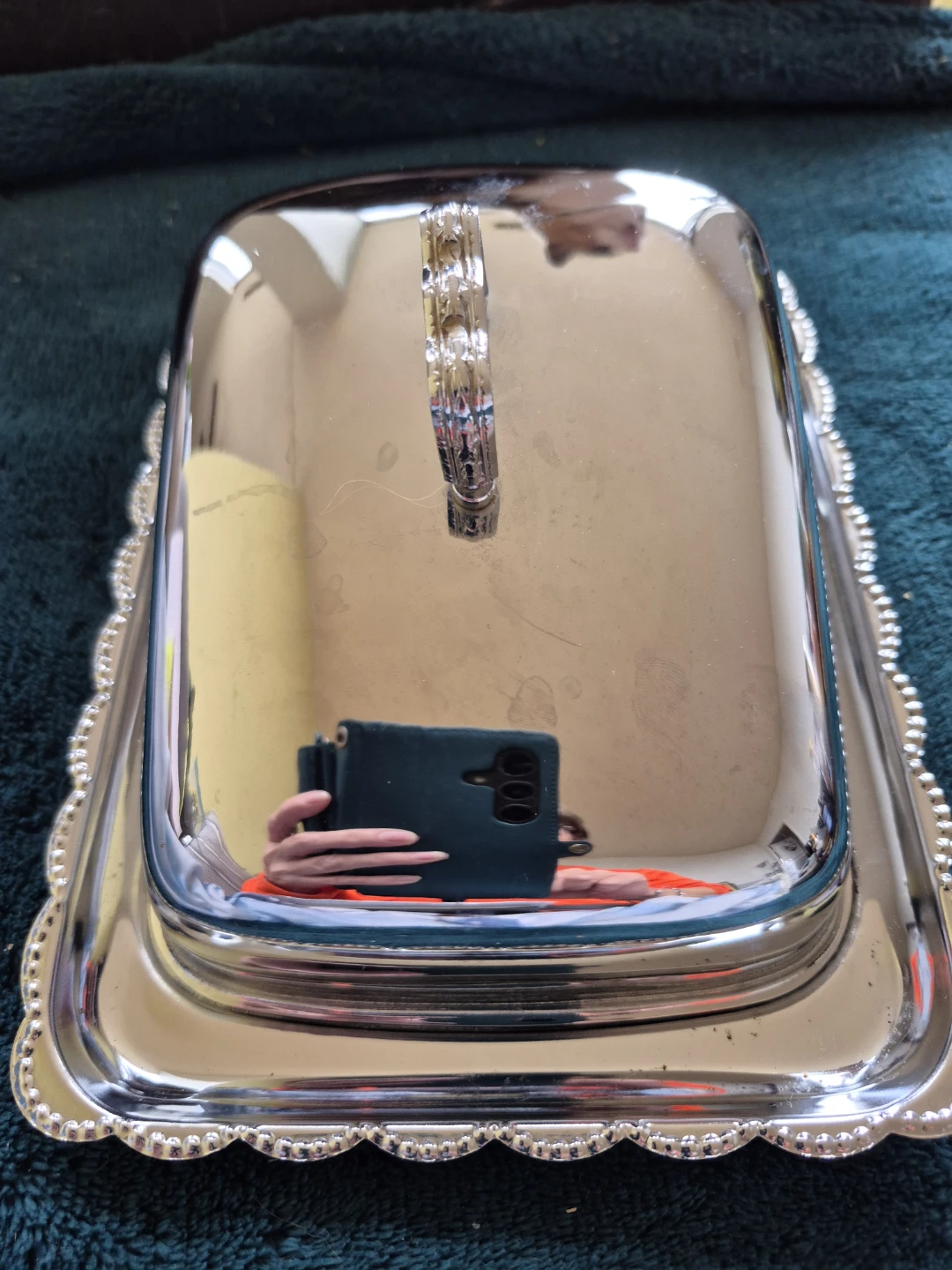 Silver-plated covered butter dish