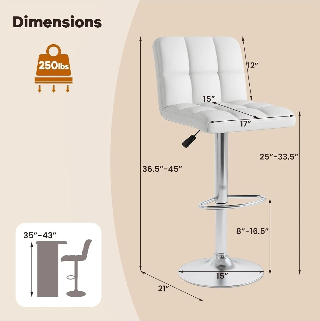 Height-Adjustable Swivel Bar Stool - photo 2