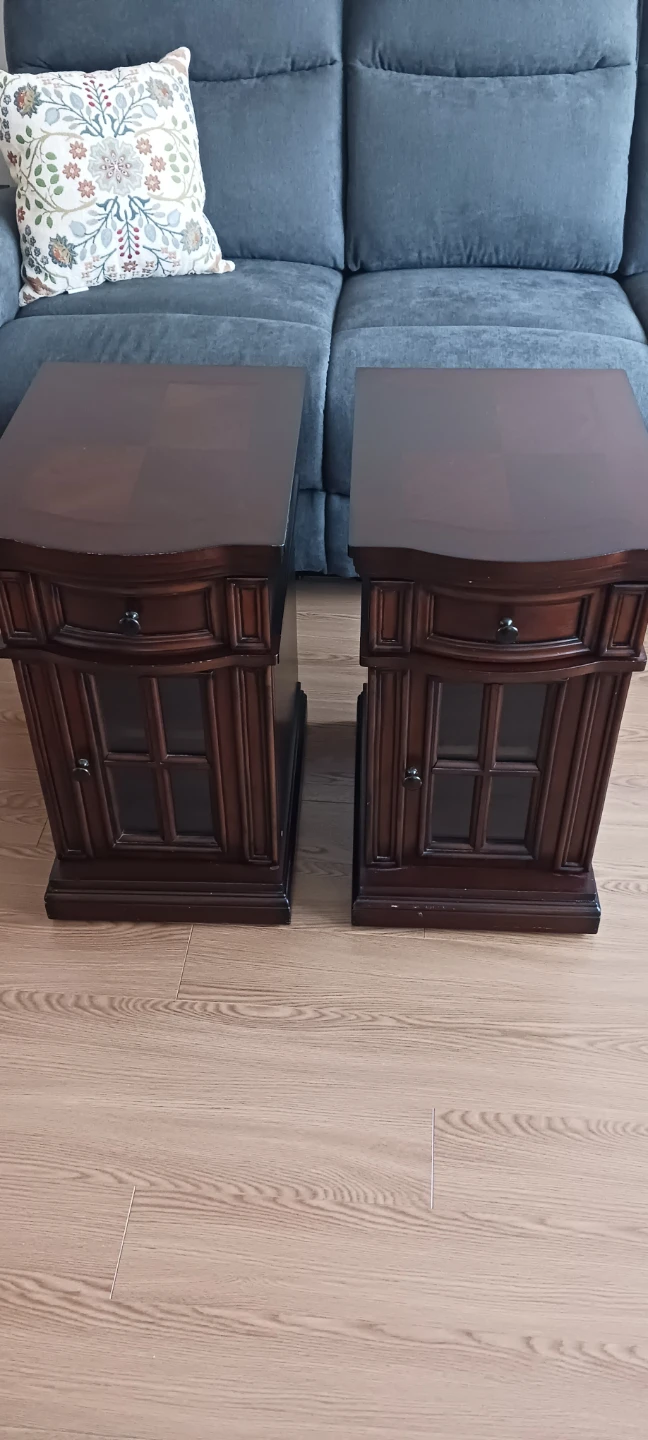 Set of 2 Traditional Wood End Tables with Charging Station