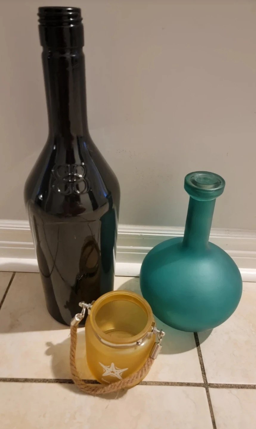 Set of 3 Decorative Glass Bottles and Lantern