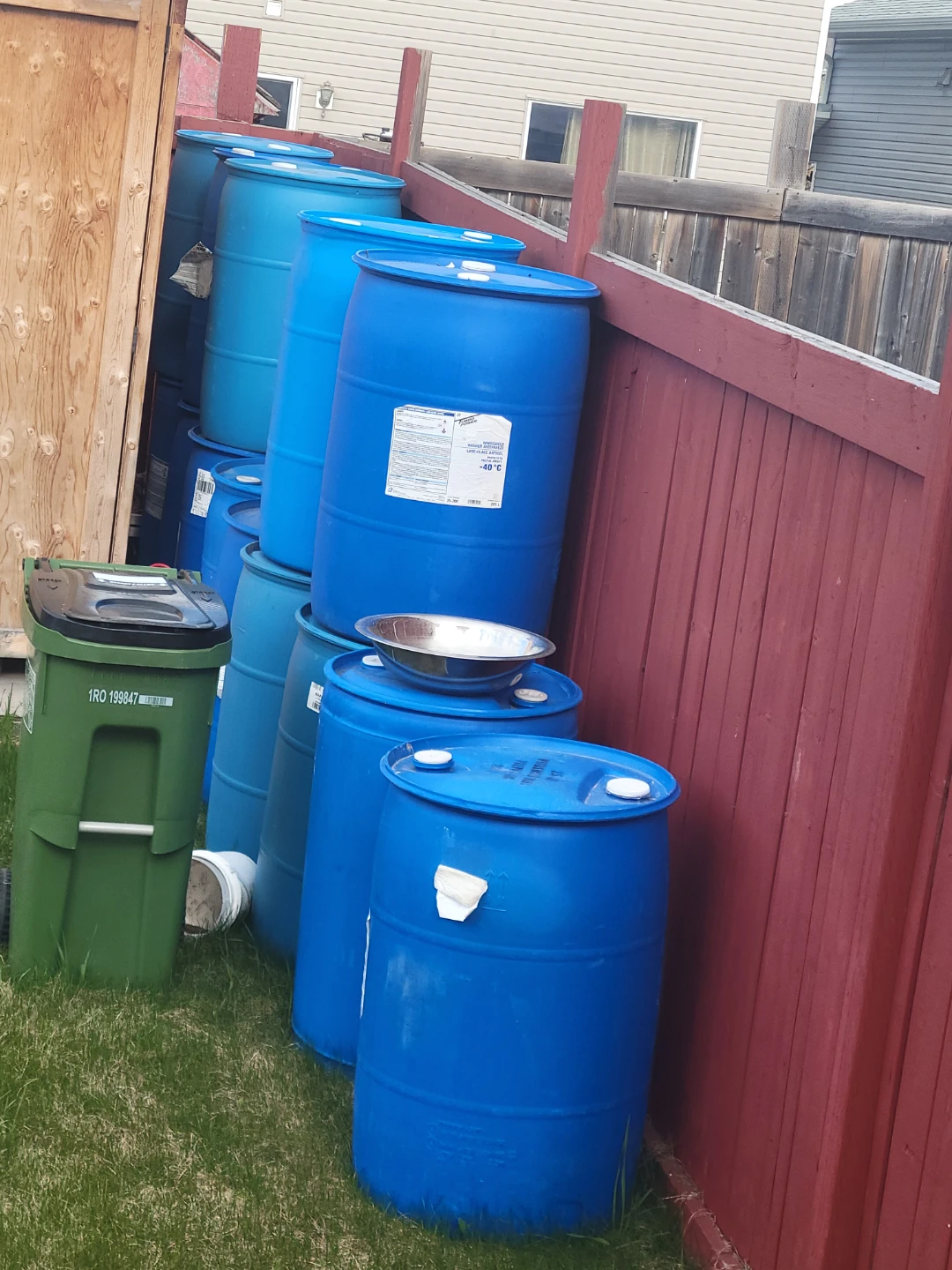 Large Blue Plastic Barrels