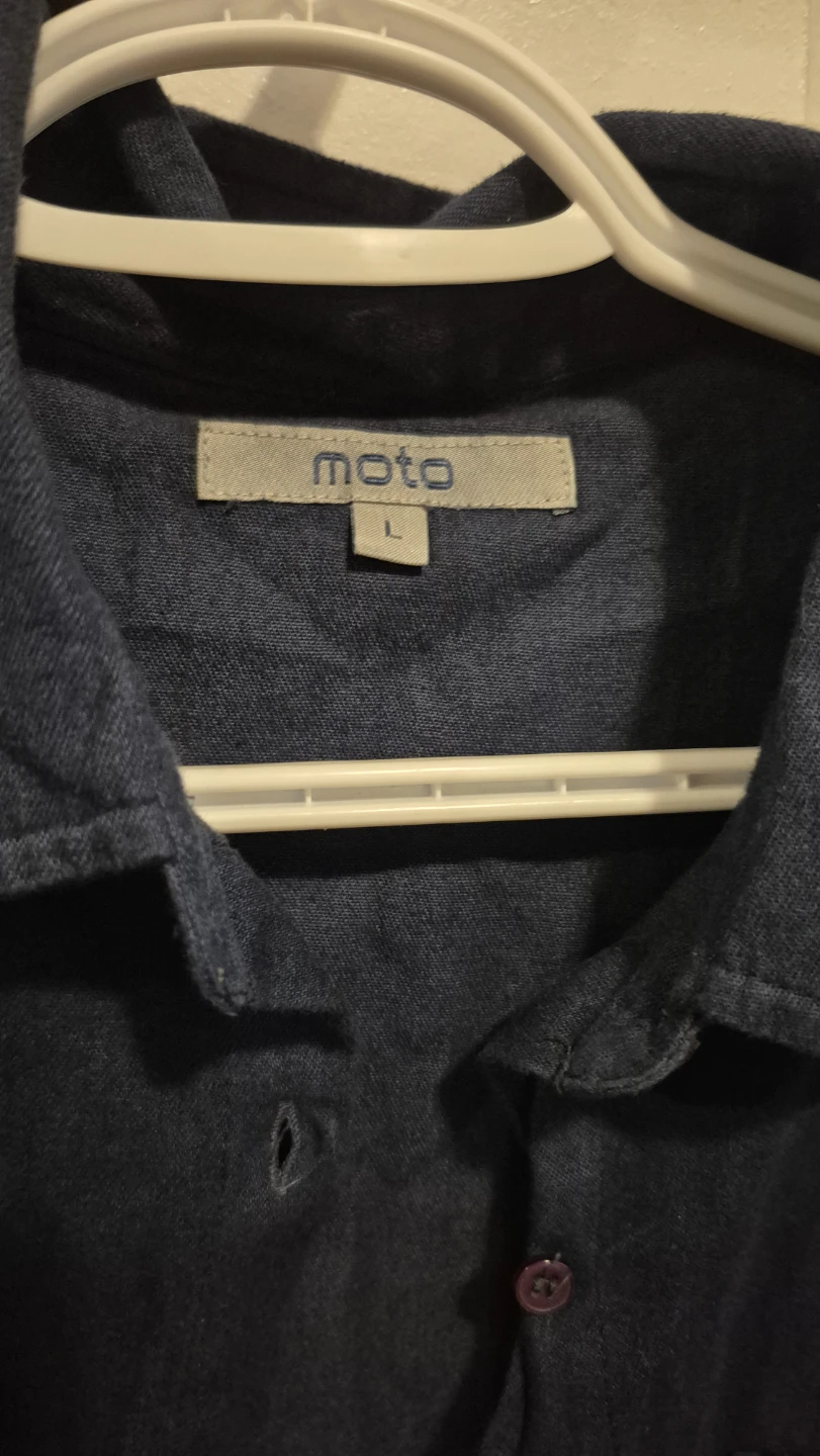 Moto Blue Frayed Hem Button-Down Shirt - photo 2
