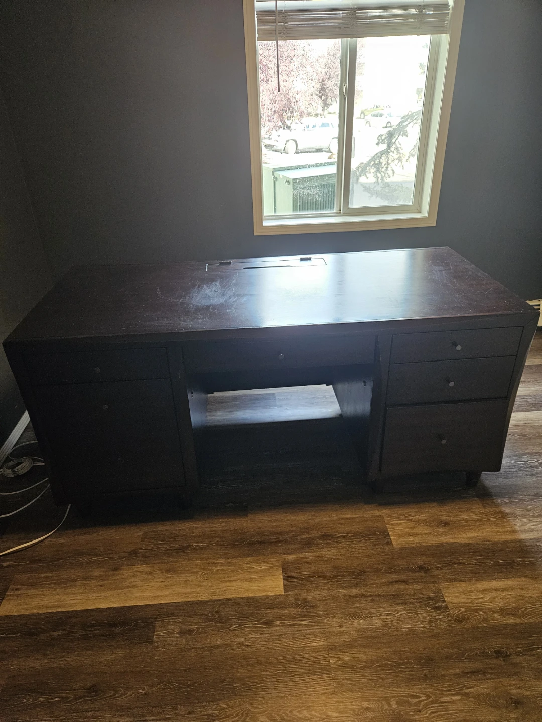 Dark Wood Executive Desk with Power Outlet