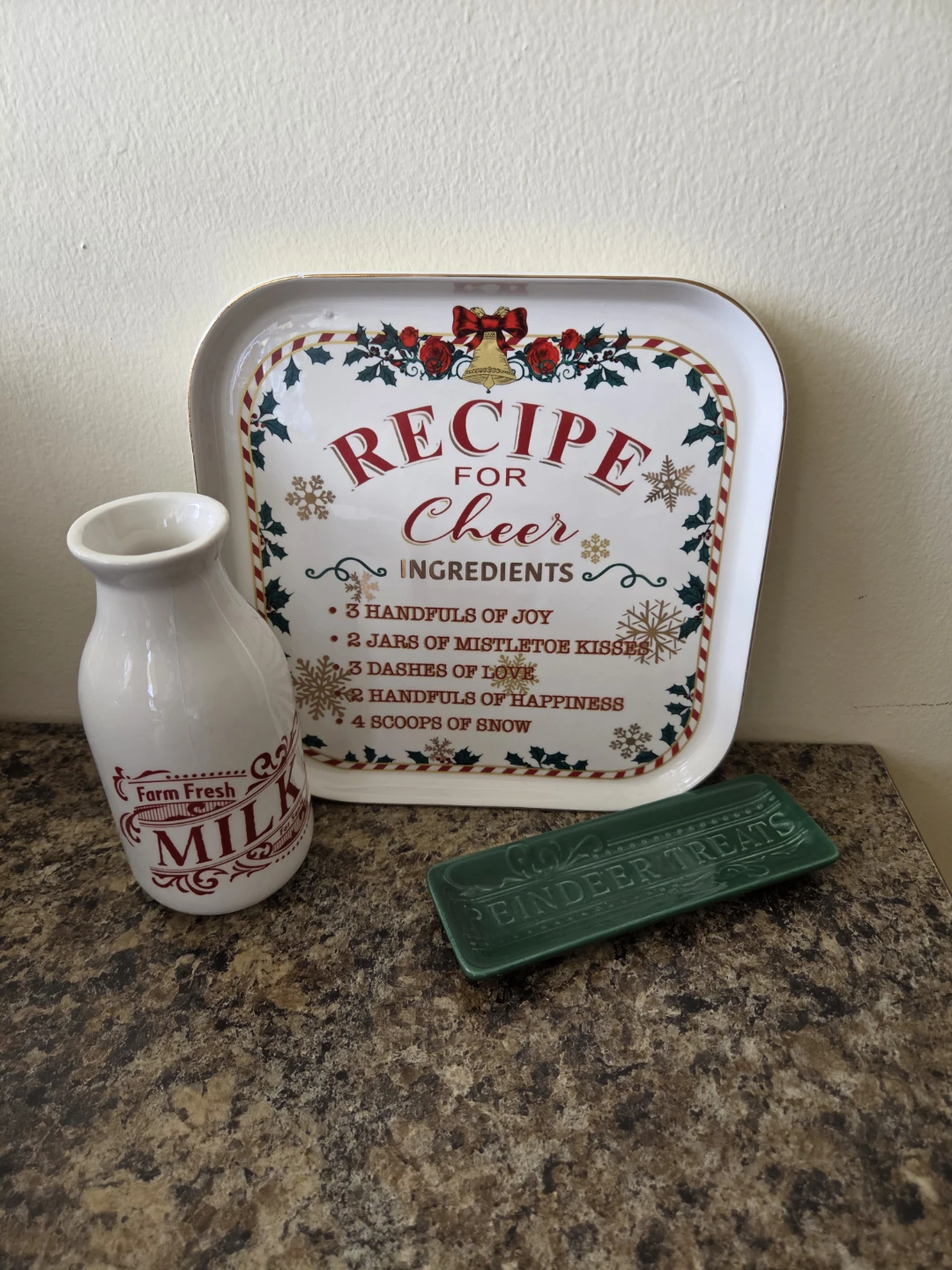 Ceramic Christmas plate, Milk Jug, and Serving Dish