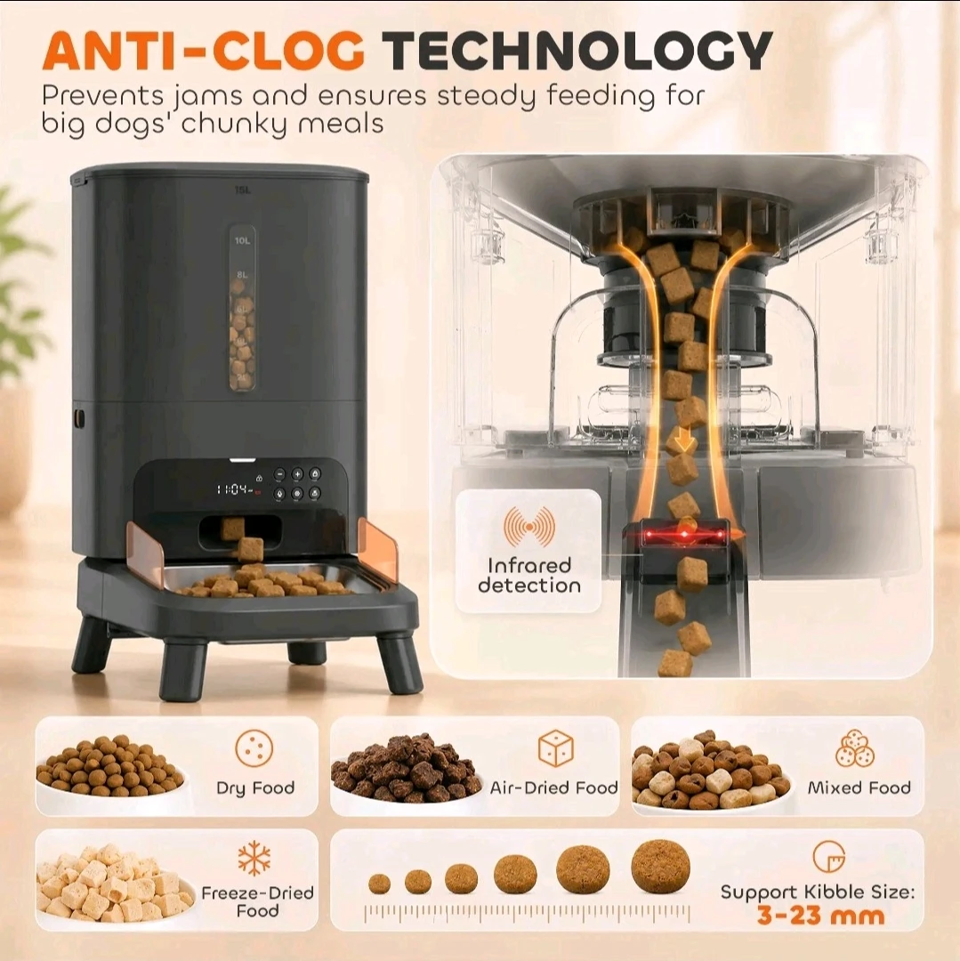 15L Automatic Pet Feeder with Stainless Steel Bowl - photo 5