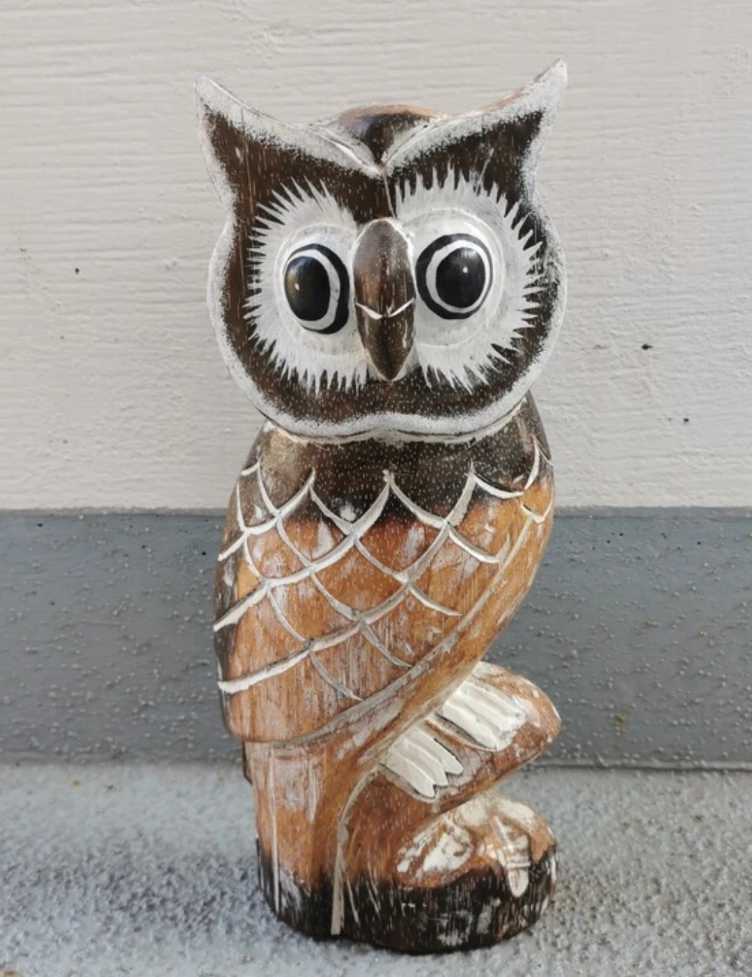 Vintage Hand-Carved Wooden Owl Figurine 12” Rustic Home Decor