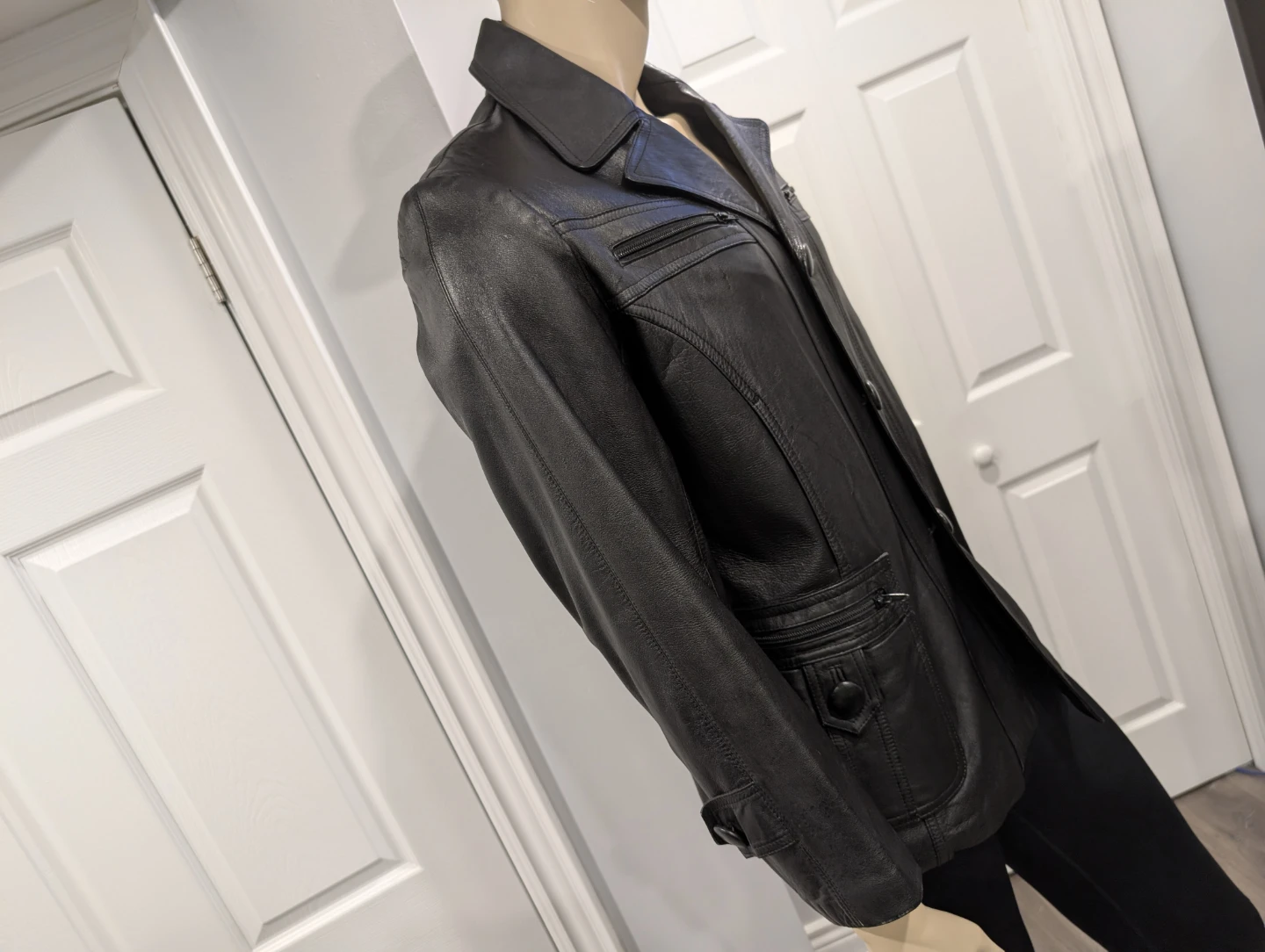 VGUC - Men's Black Leather Retro Style Jacket Size S - photo 3