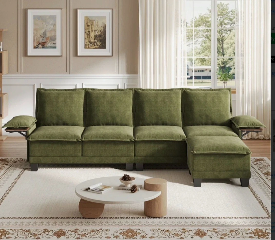 Green Sectional Sofa with Ottoman - photo 2