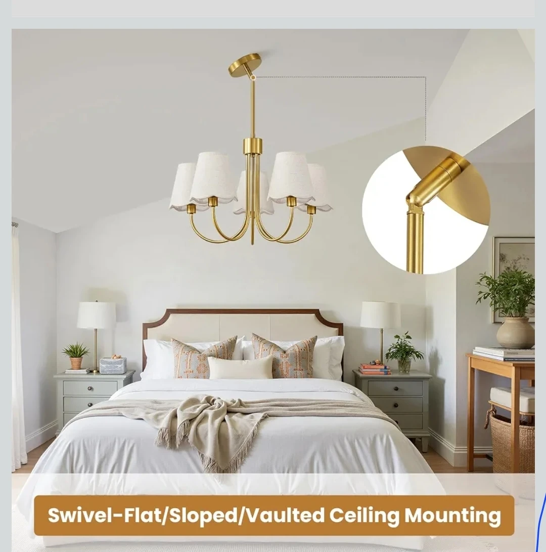 5-Light Brass Chandelier with Fabric Shades - photo 5